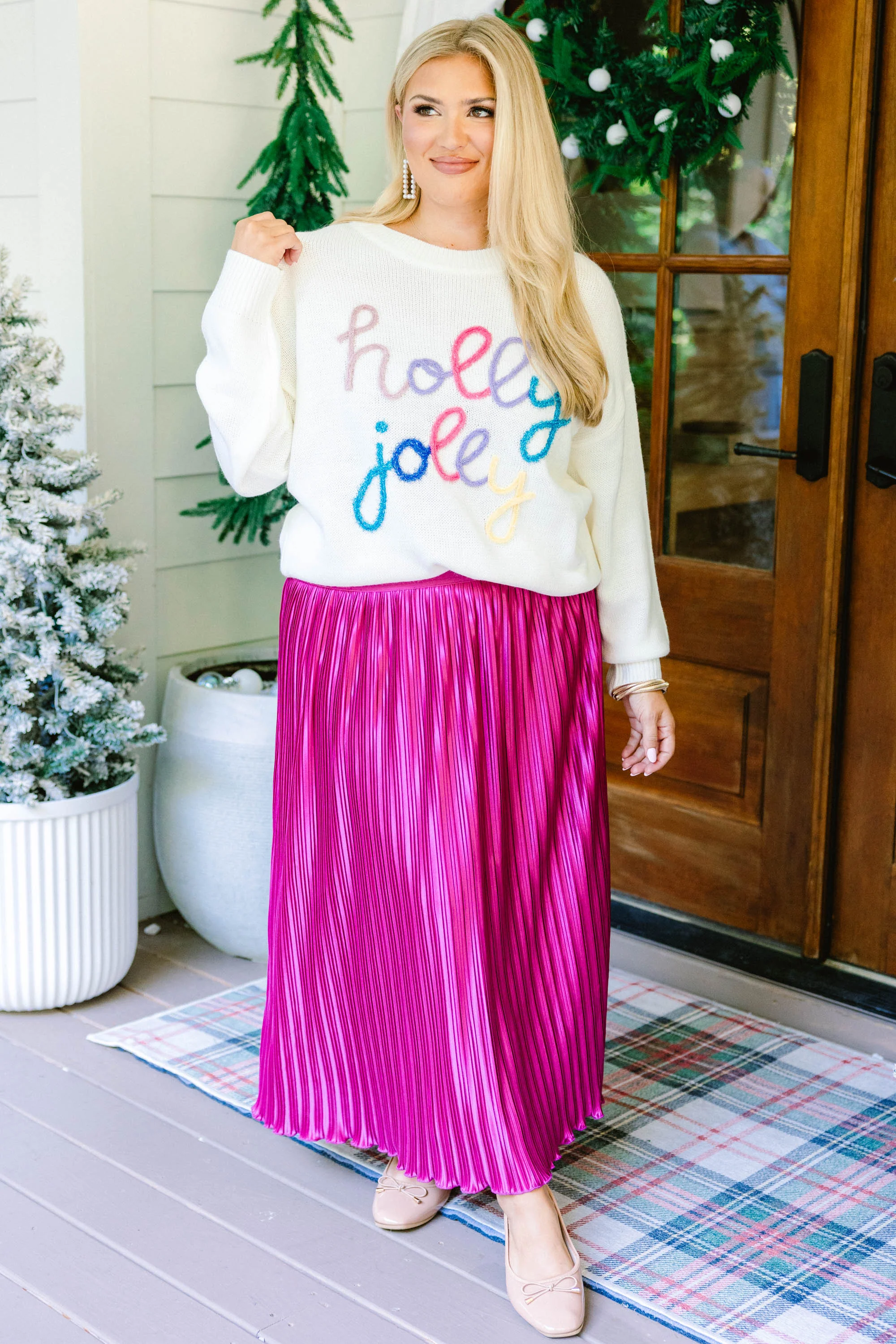Holly Jolly All The Way Sweater, Cream - Giverhouse