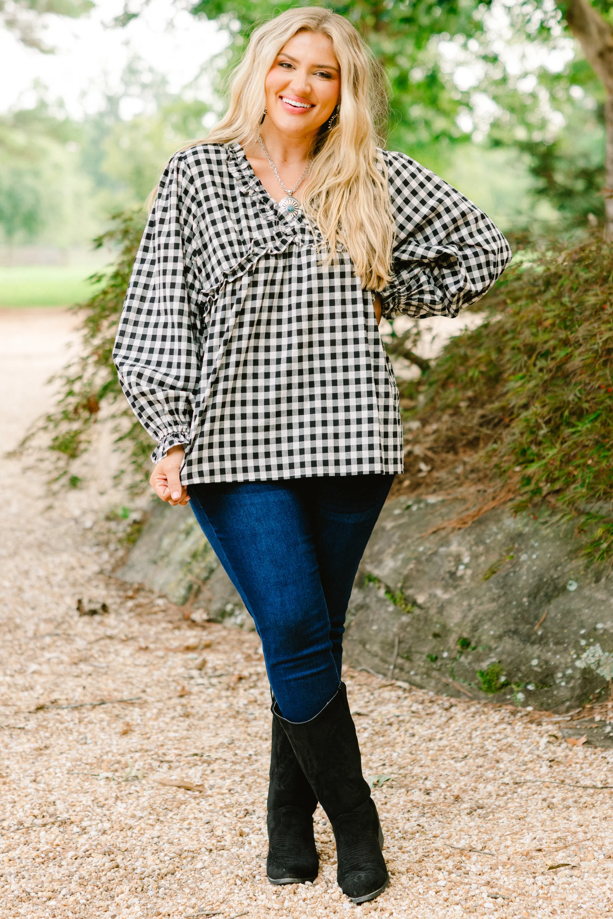 Sparkling Sunlight Top, Black Gingham - Giverhouse