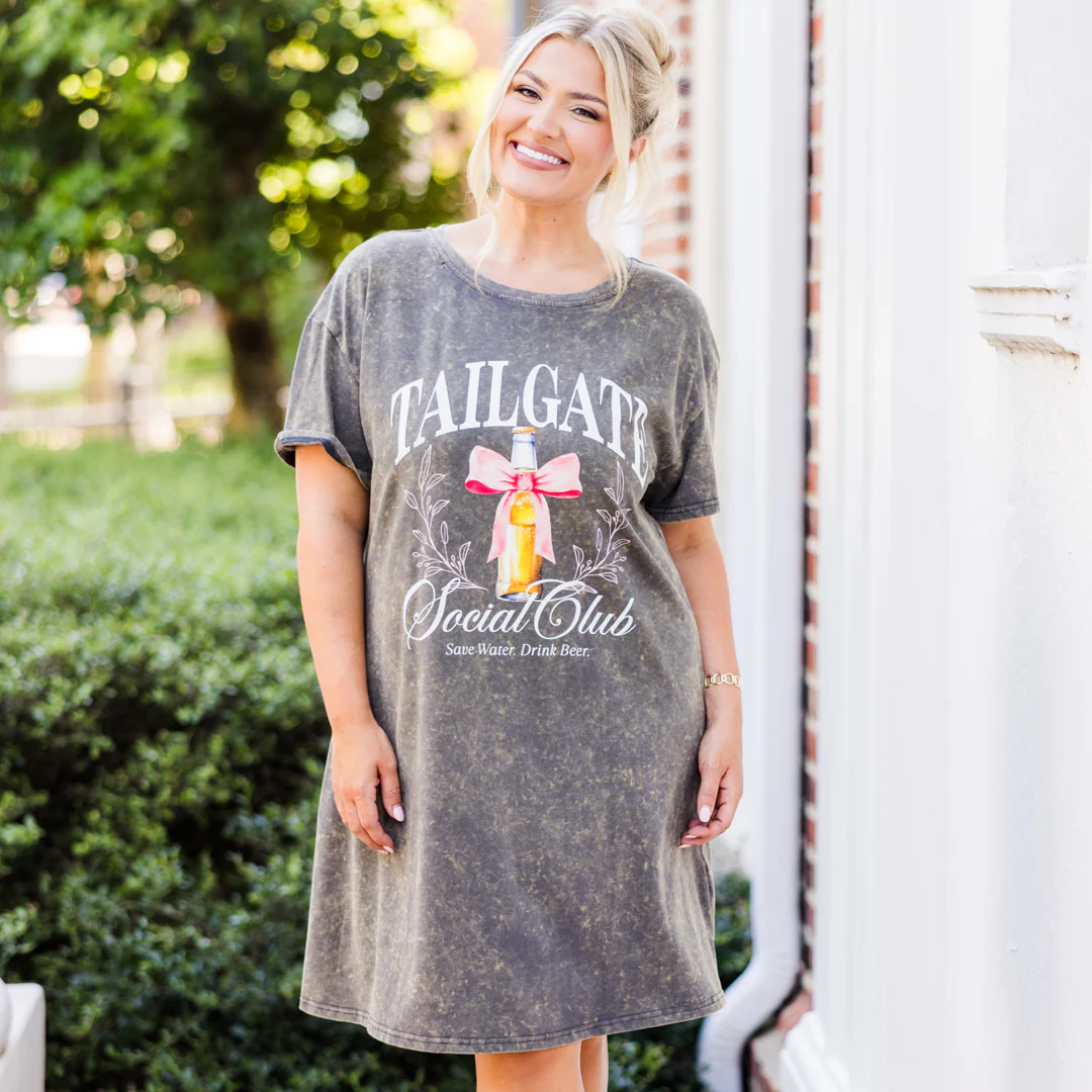 Tailgate Social Club T-Shirt Dress, Charcoal - Giverhouse