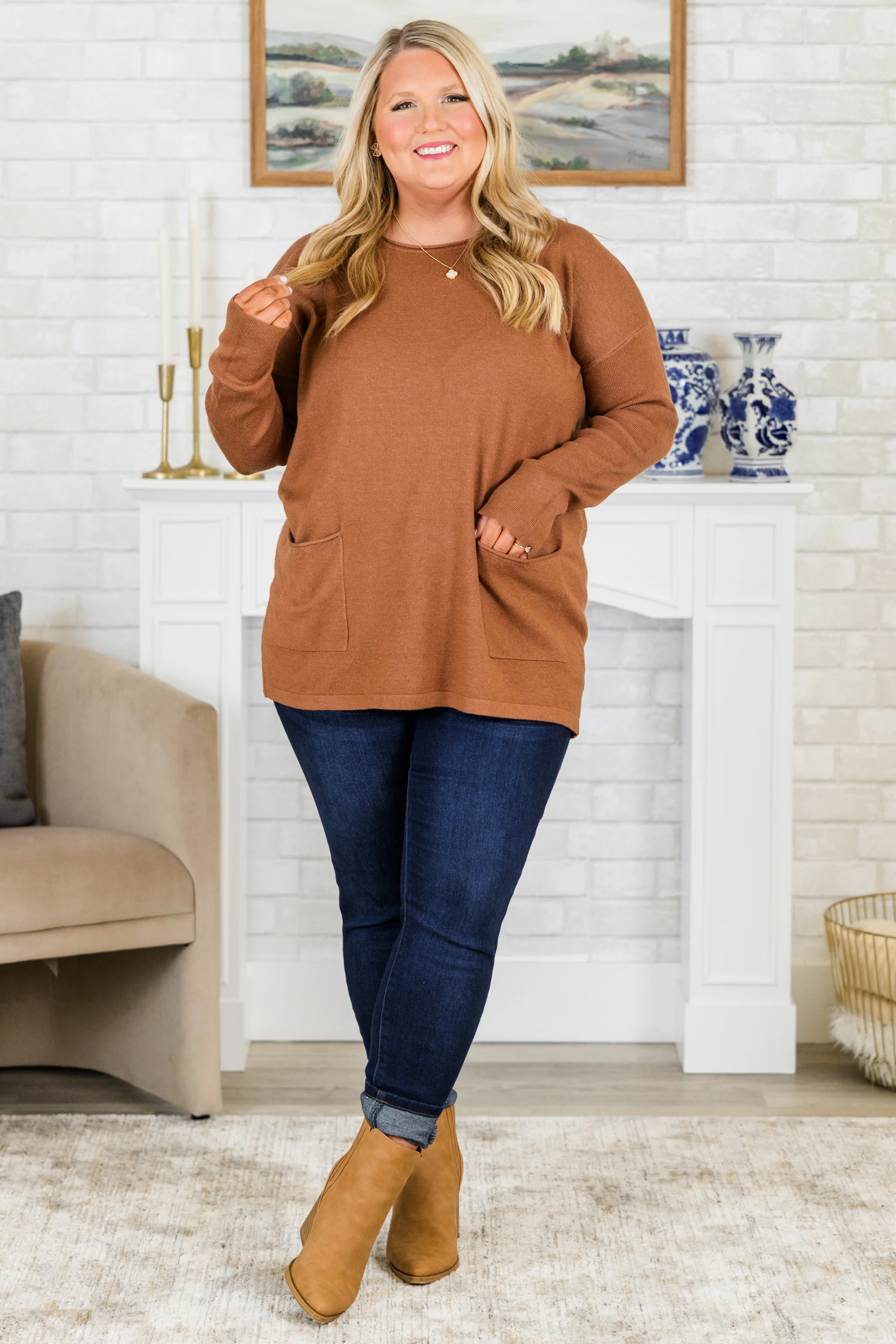 Fall into Fashion Sweater, Heather Deep Camel - Giverhouse