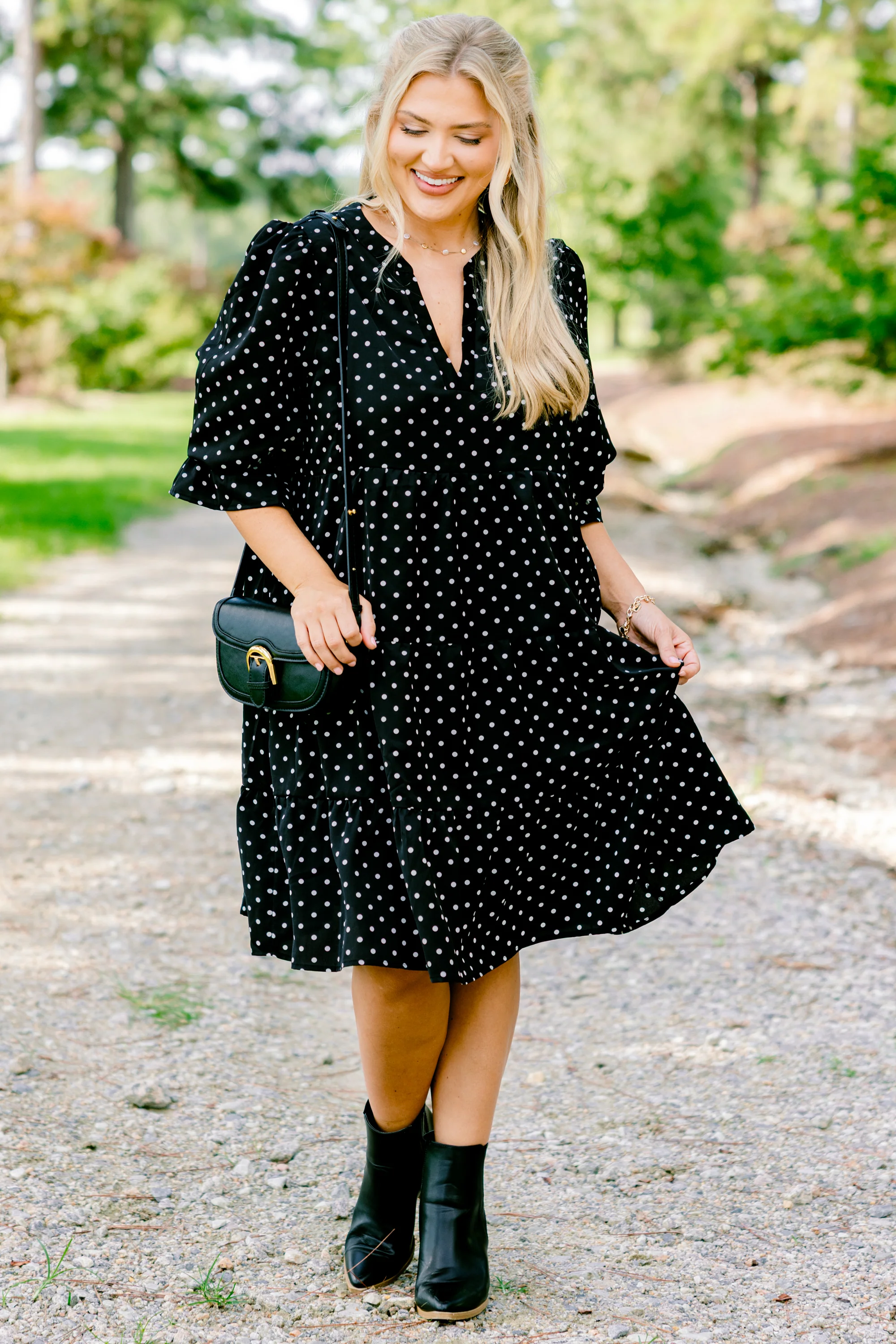 What You Know Dress, Black Polka Dot - Giverhouse
