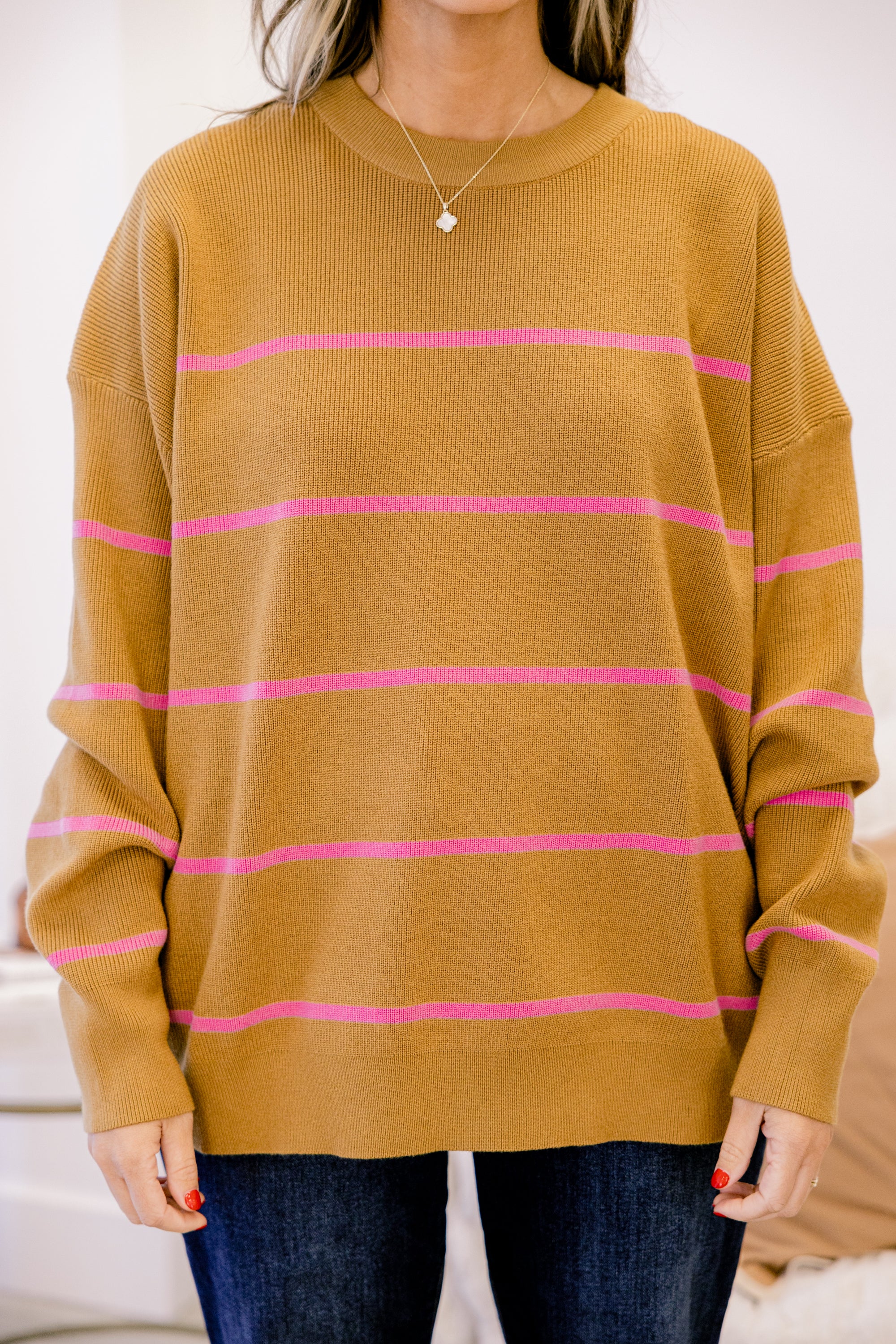 Lux Stripe Sweater, Brown-Pink - Giverhouse