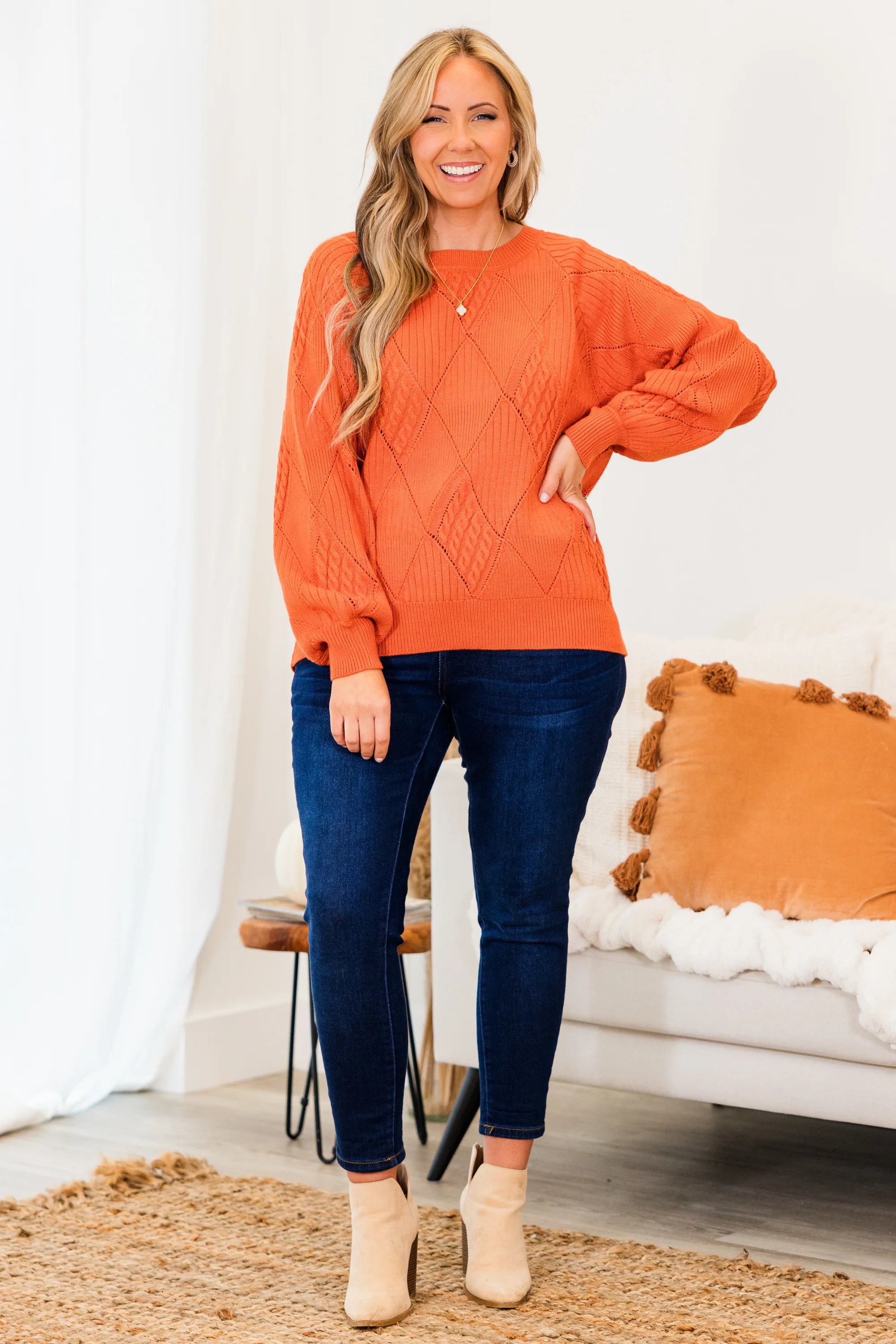 Open My Heart Sweater, Rust - Giverhouse