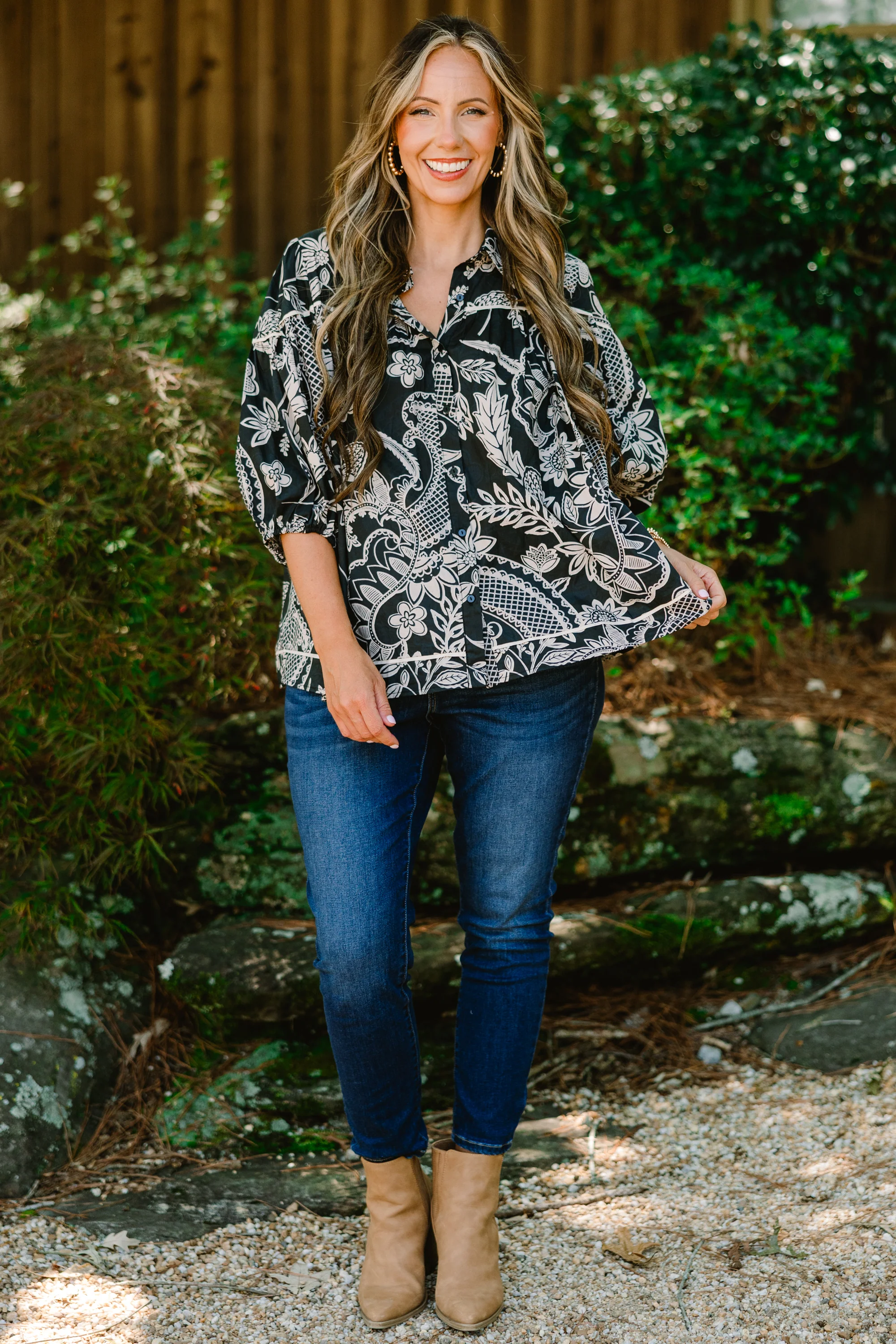 Love Is All Around Blouse, Black Paisley - Giverhouse
