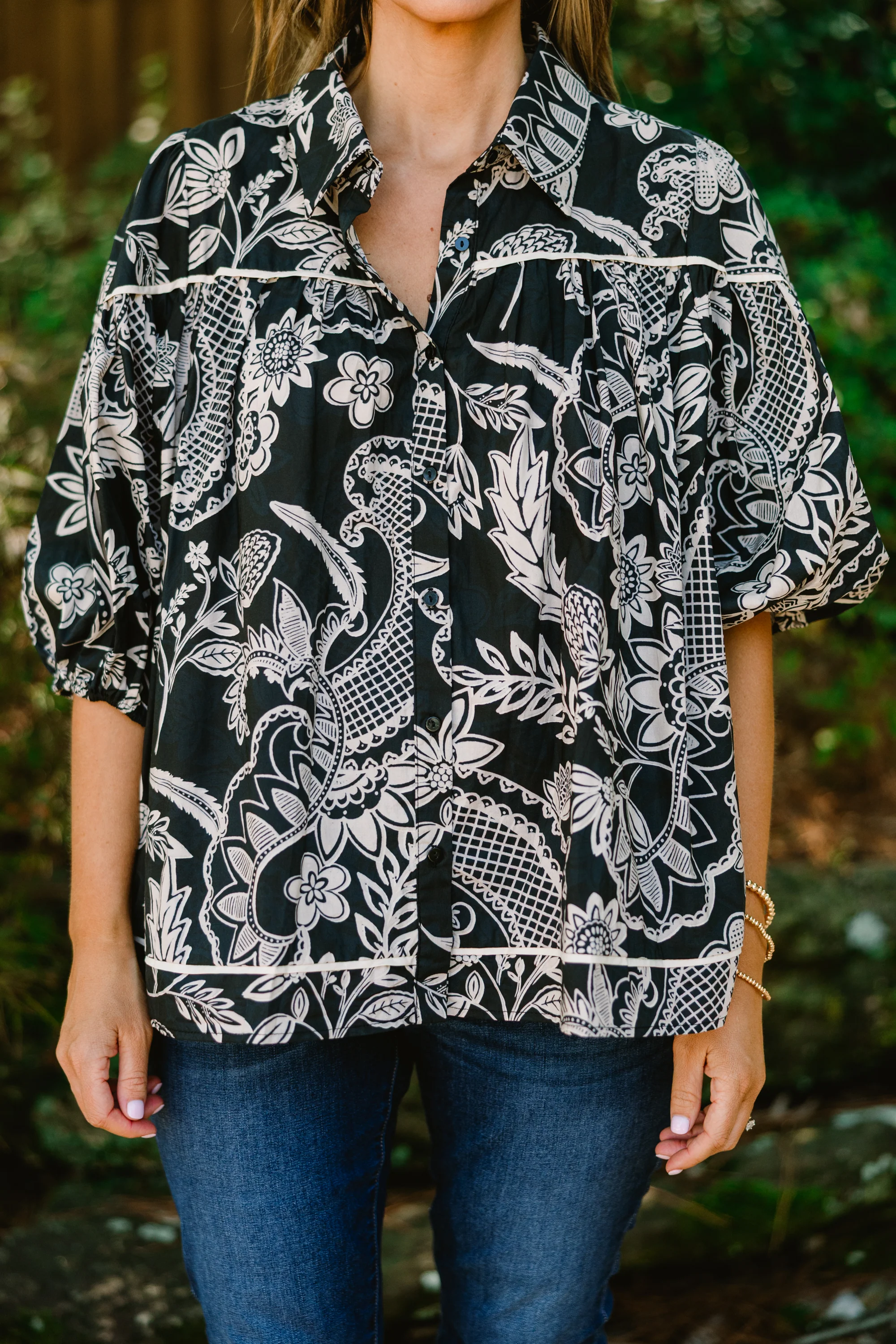 Love Is All Around Blouse, Black Paisley - Giverhouse