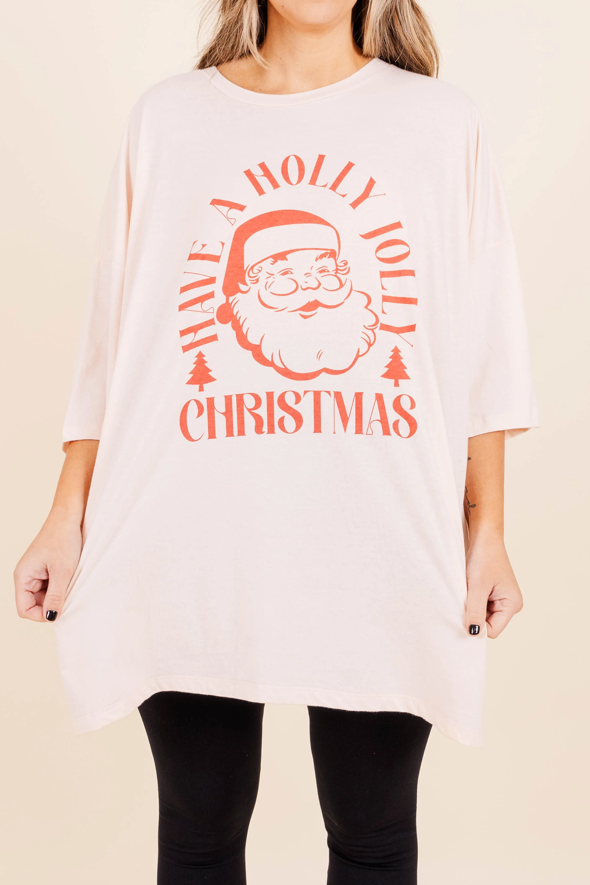 Have A Holly Jolly Christmas Boyfriend Tee, Cream Pink - Giverhouse