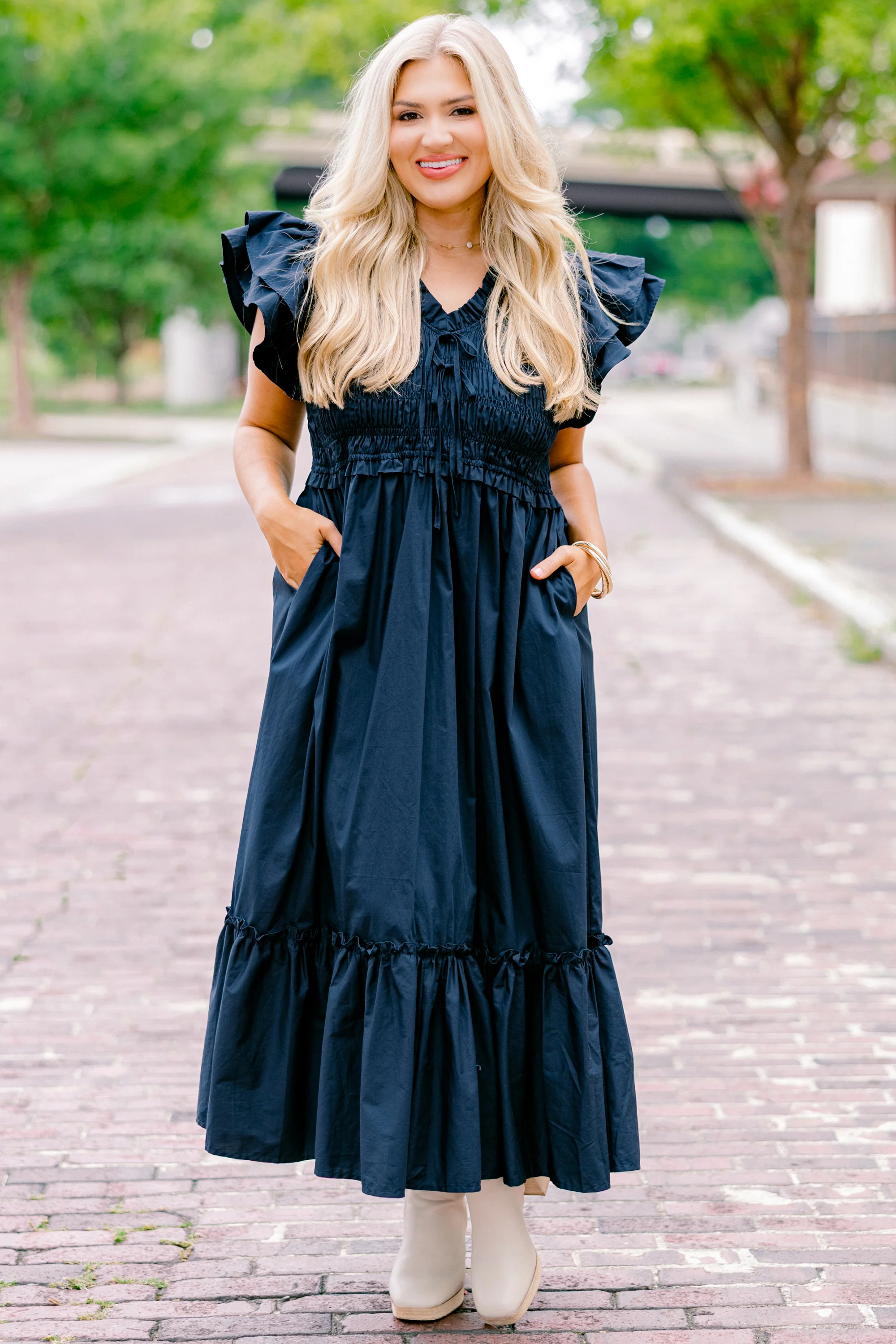 As Luck Would Have It Dress, Navy - Giverhouse