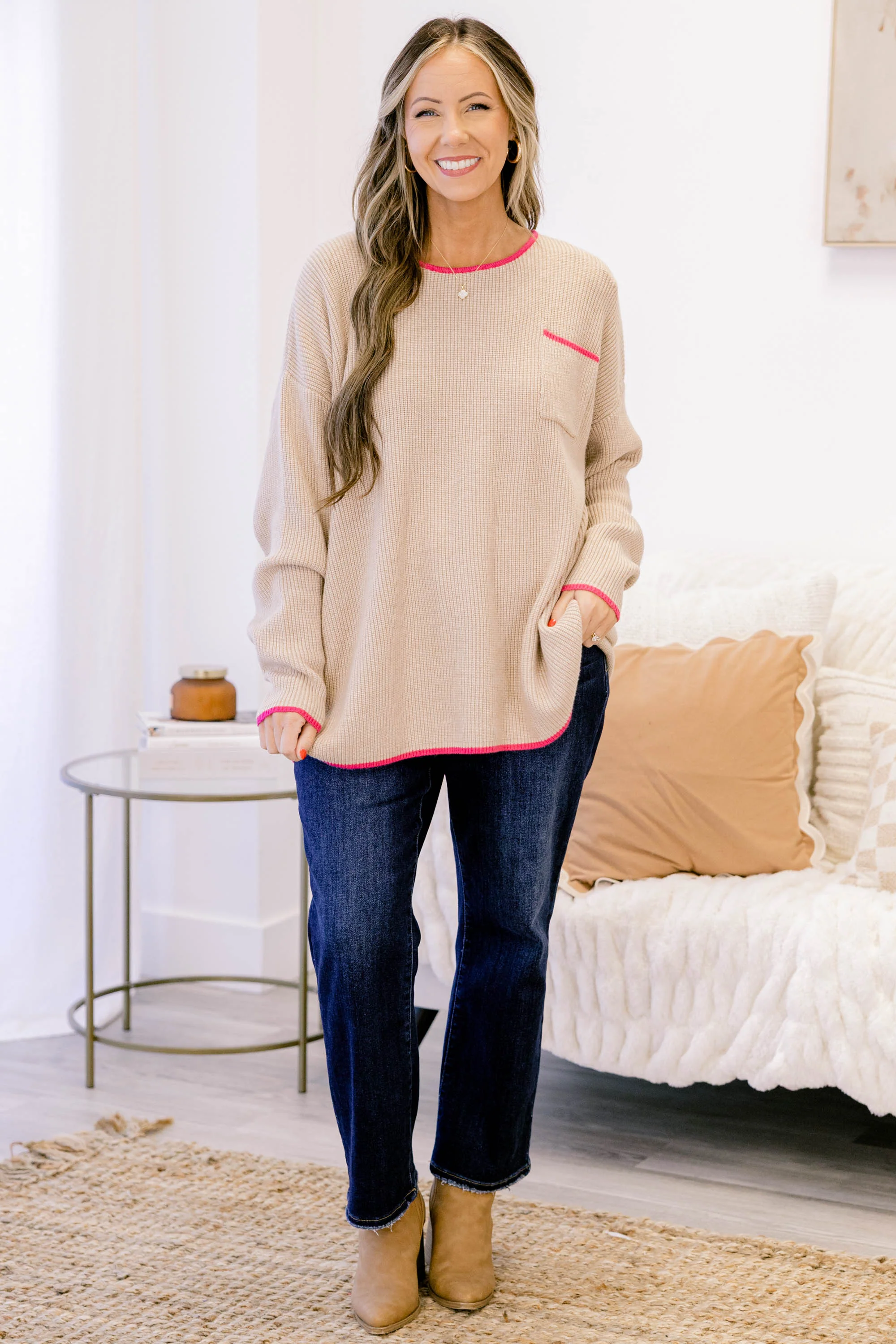 Can't Keep Going Sweater, Taupe-Pink - Giverhouse