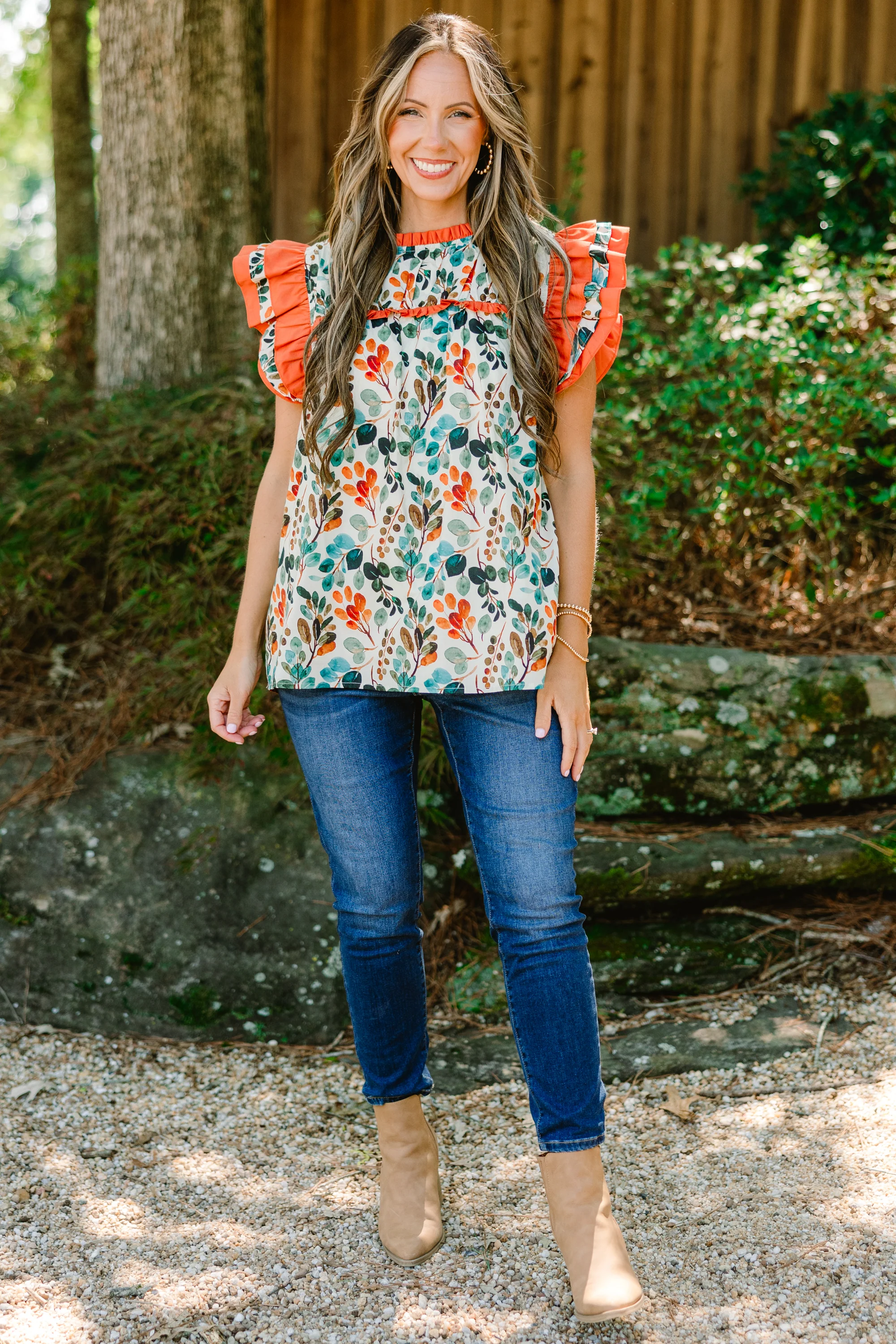 Daisy Dreams Top, Orange Floral - Giverhouse