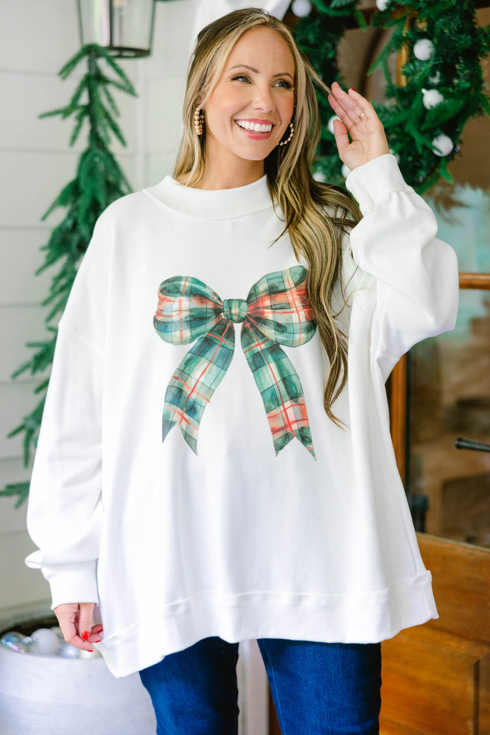 Wrapped In A Bow Mock Neck Pullover, Ivory - Giverhouse
