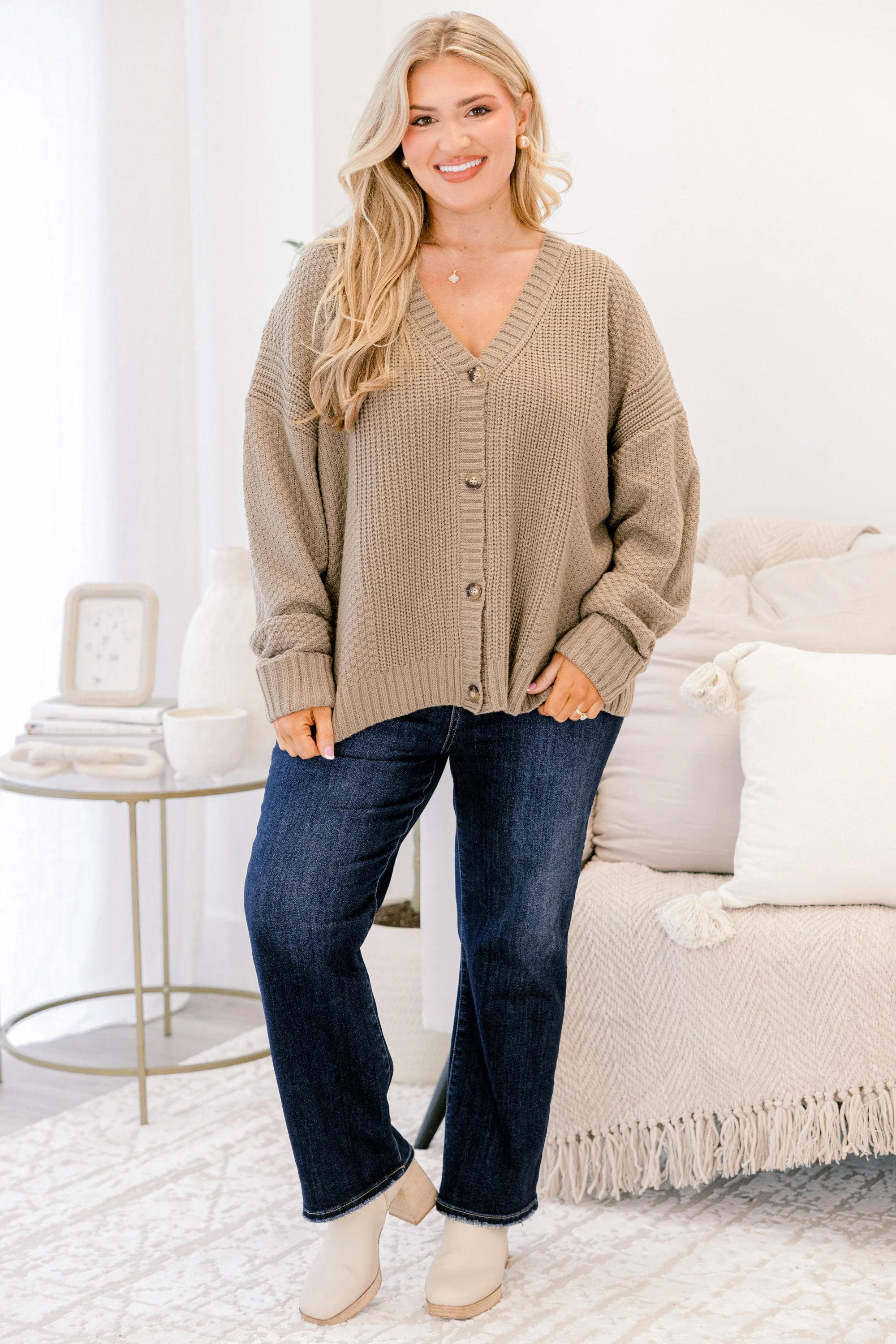 Crisp Evenings Cardigan, Taupe-Gray - Giverhouse