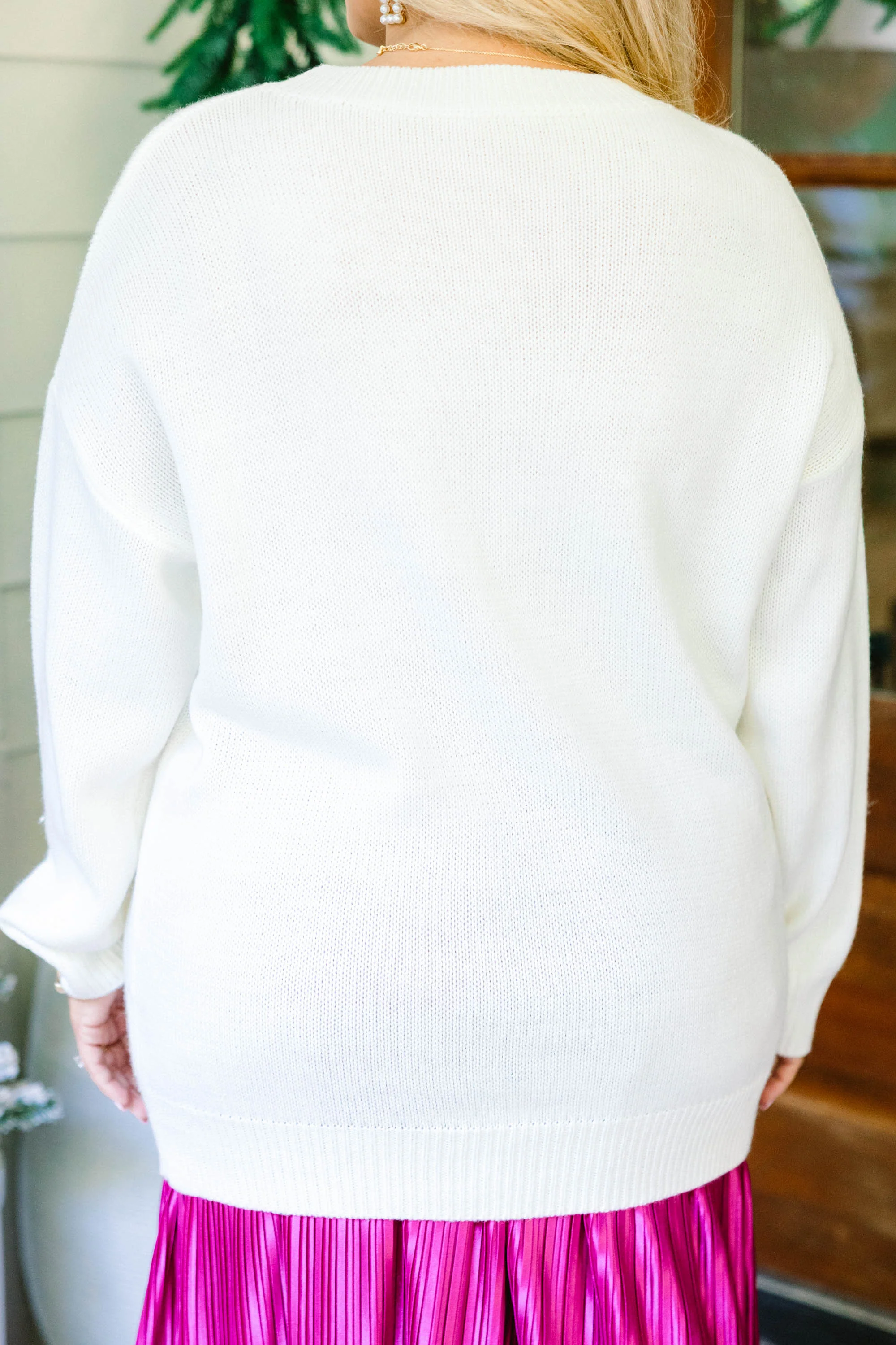 Holly Jolly All The Way Sweater, Cream - Giverhouse