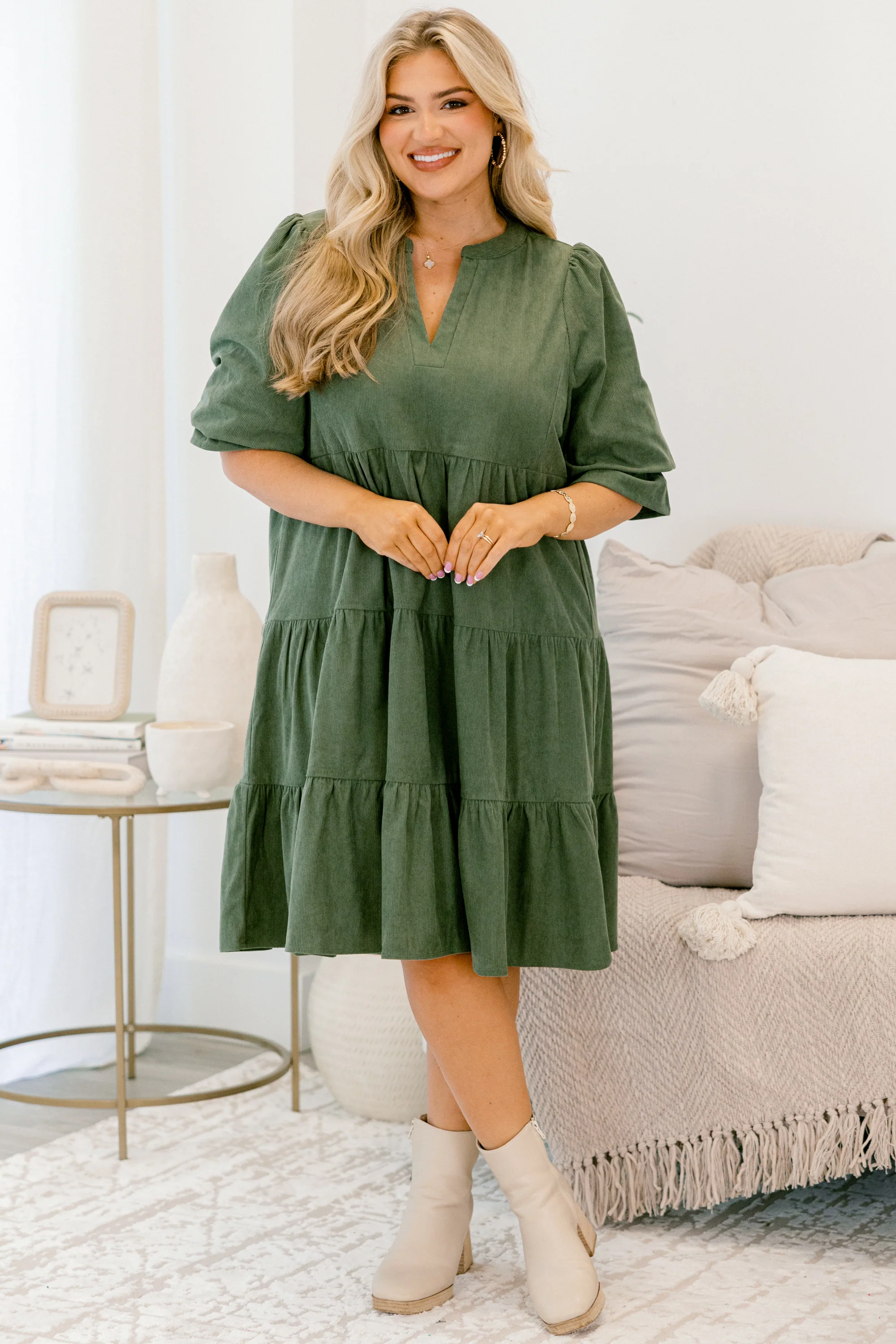 What You Know Dress, OIive Green - Giverhouse