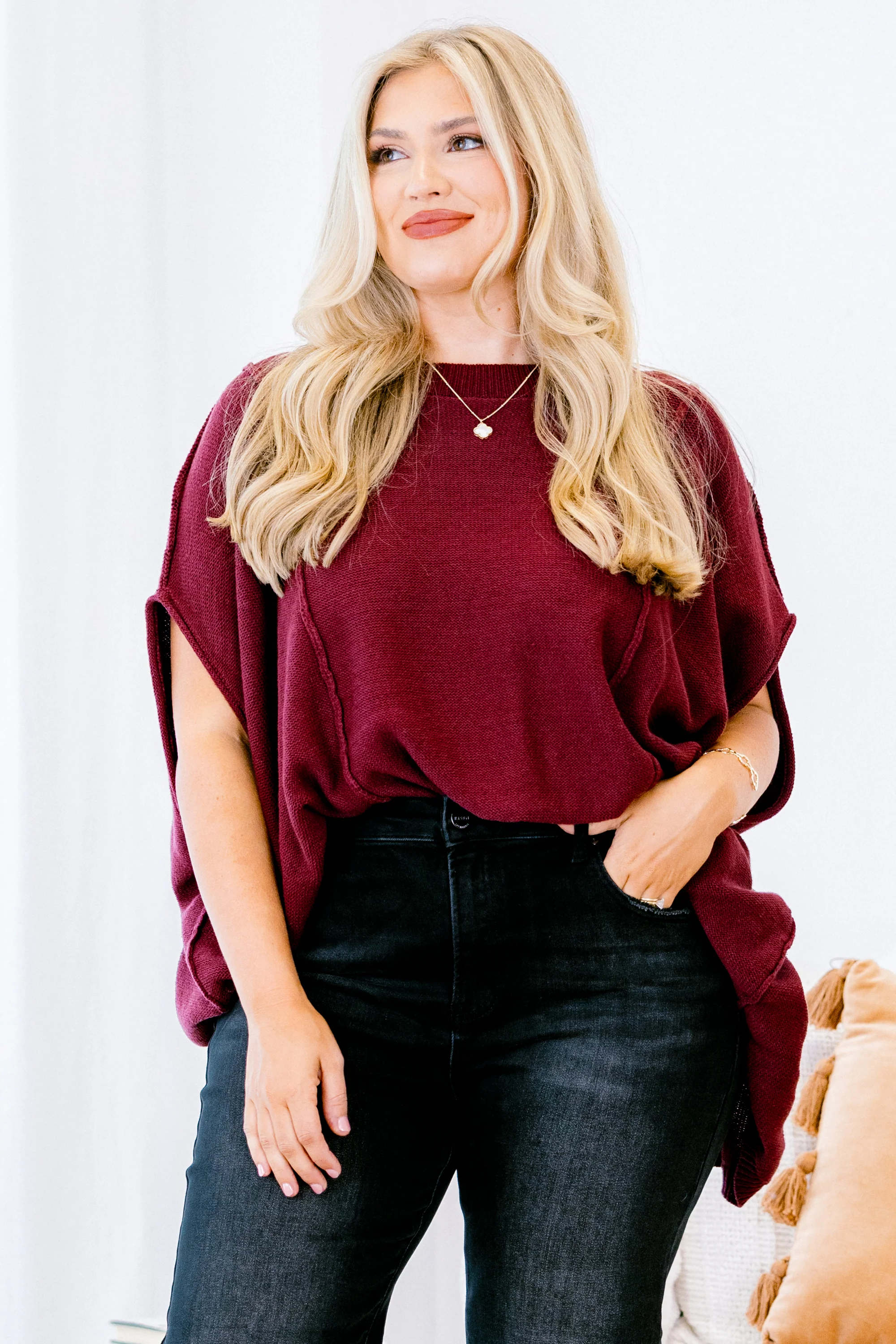 On My Way Over Sweater, Wine - Giverhouse