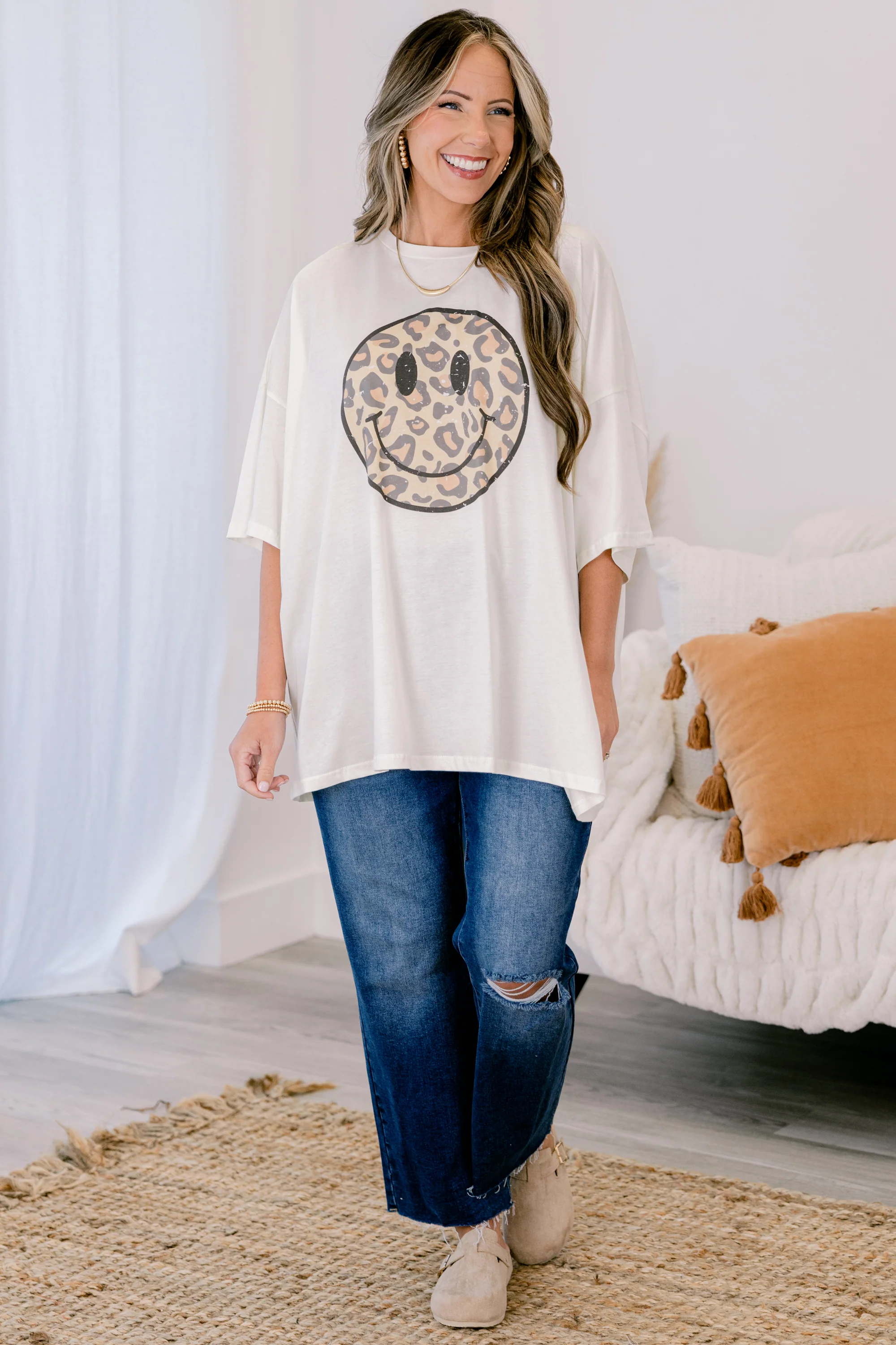 Fierce Smile Boyfriend Tee, Ivory - Giverhouse