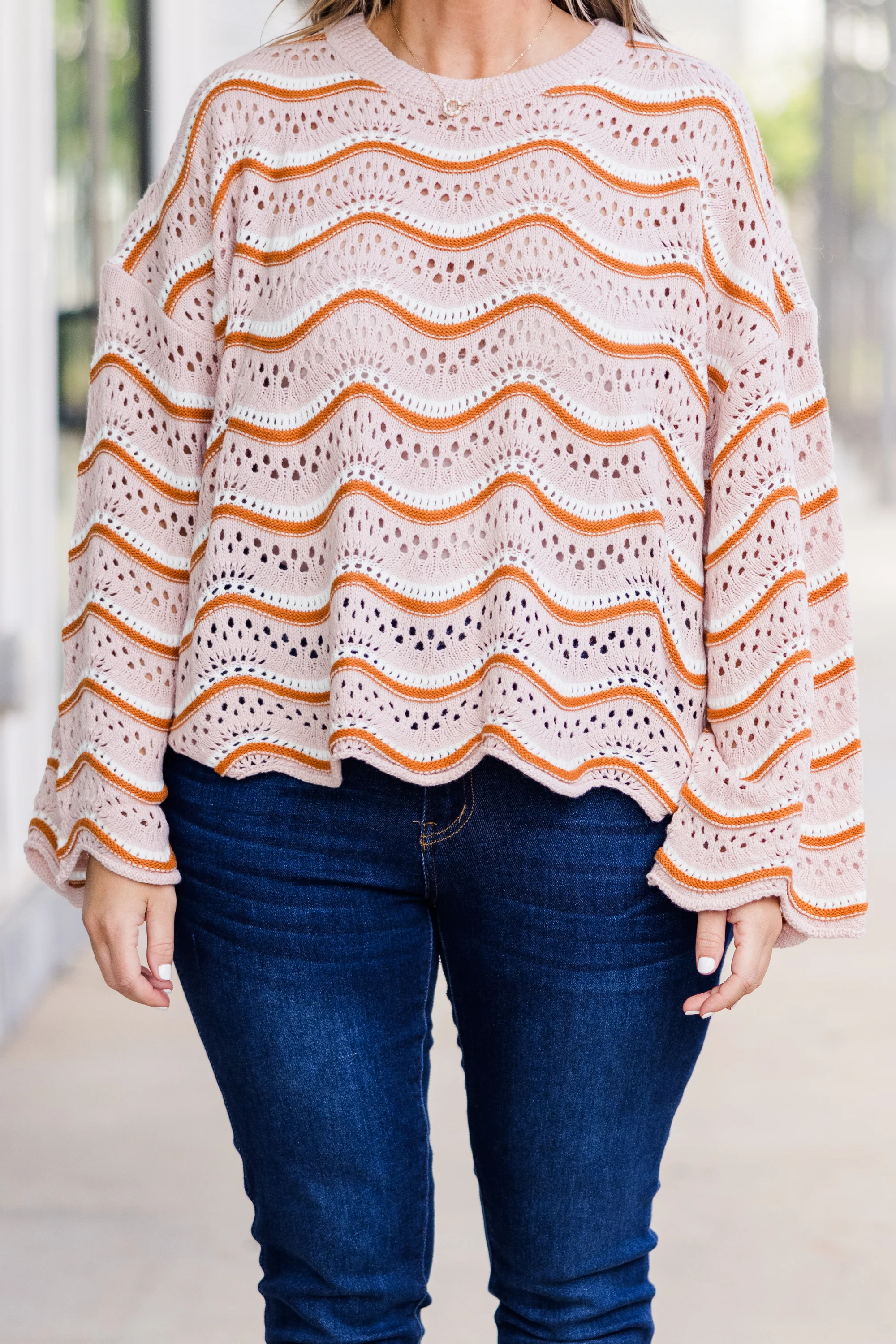 Wavy Comfort Sweater, Cream-Brown - Giverhouse