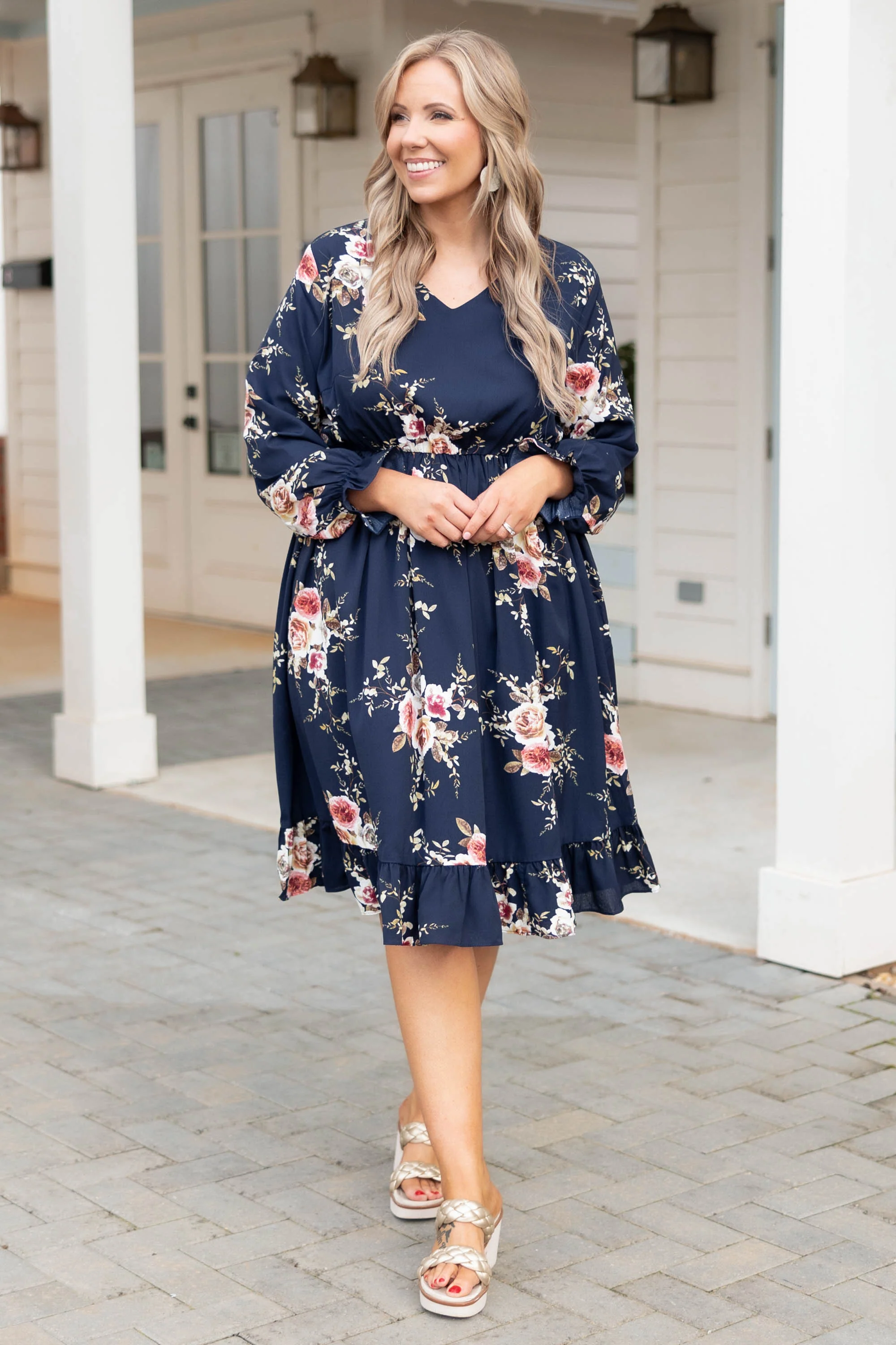 Beautifully Blooming Dress, Navy - Giverhouse