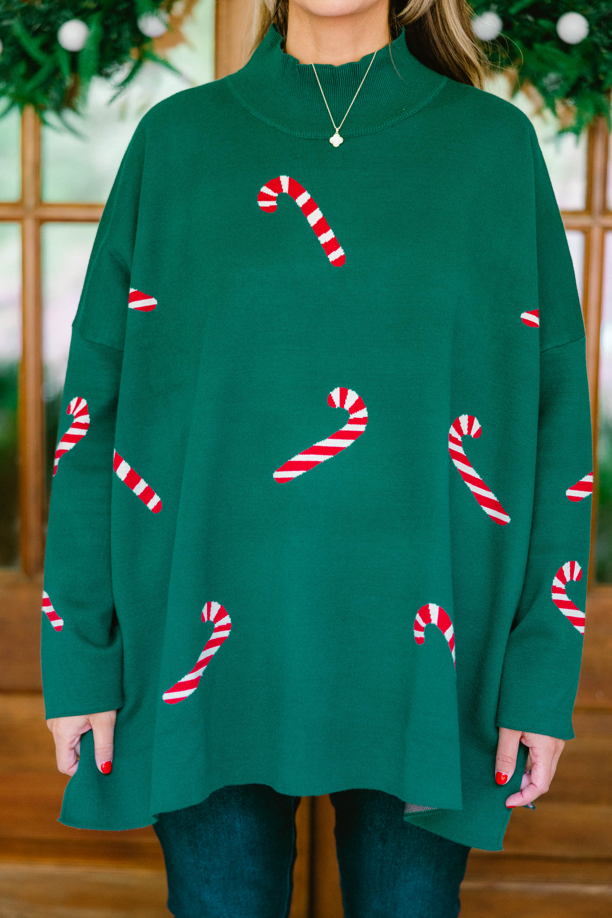 Everything And More Sweater, Green Candy Cane - Giverhouse