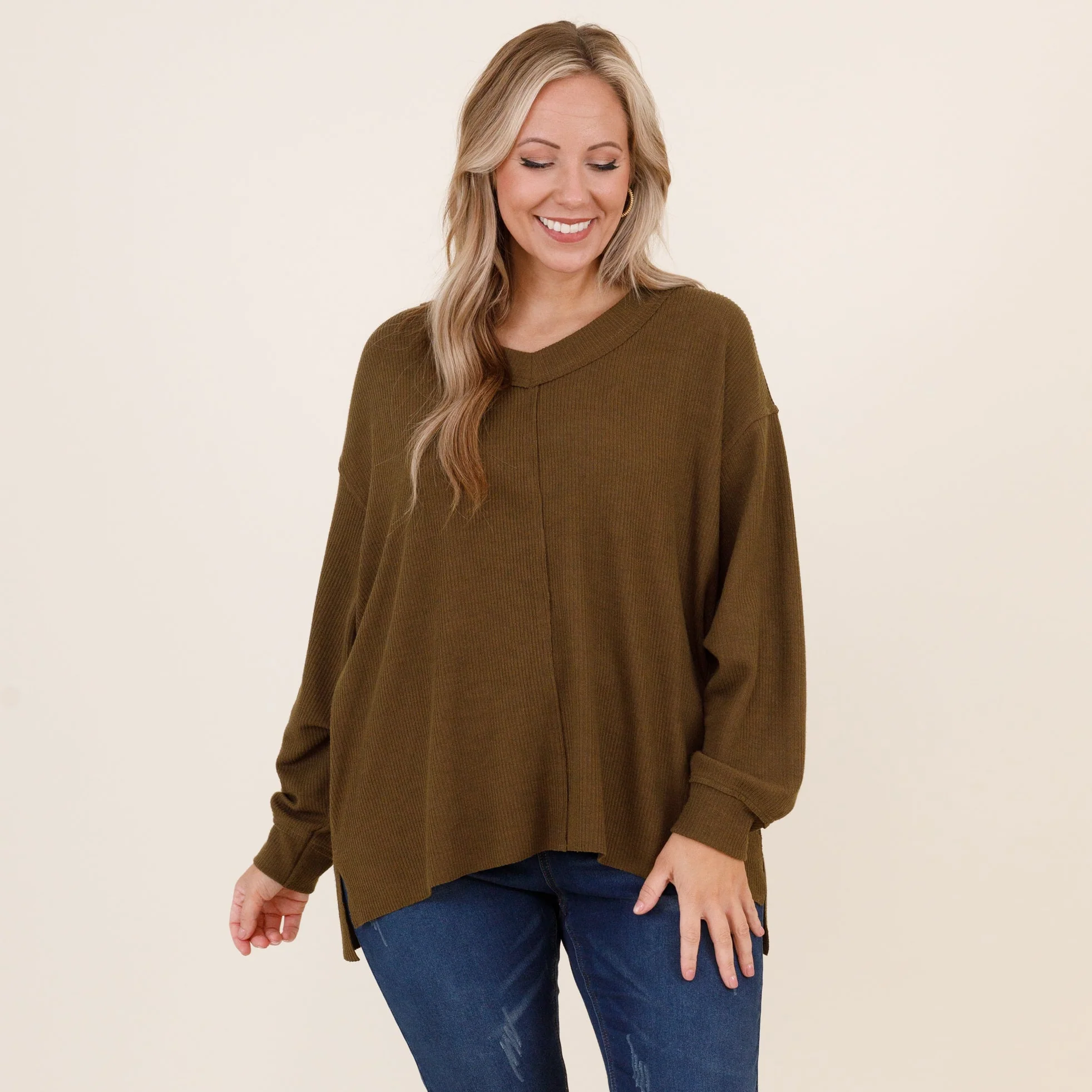 Cozy Textured Sweatshirt, Olive - Giverhouse