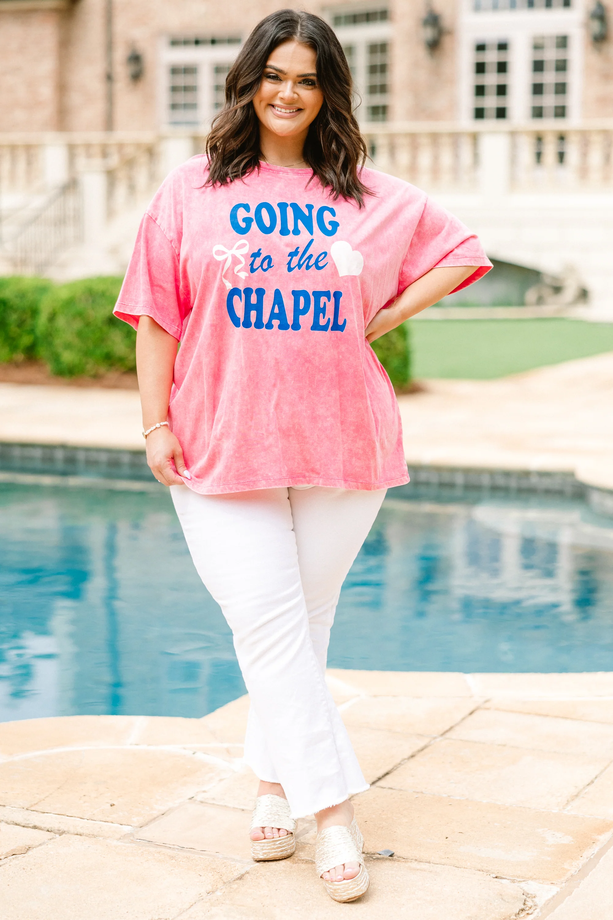 We're Going to the Chapel Acid Wash Relaxed Tee, Fuchsia - Giverhouse