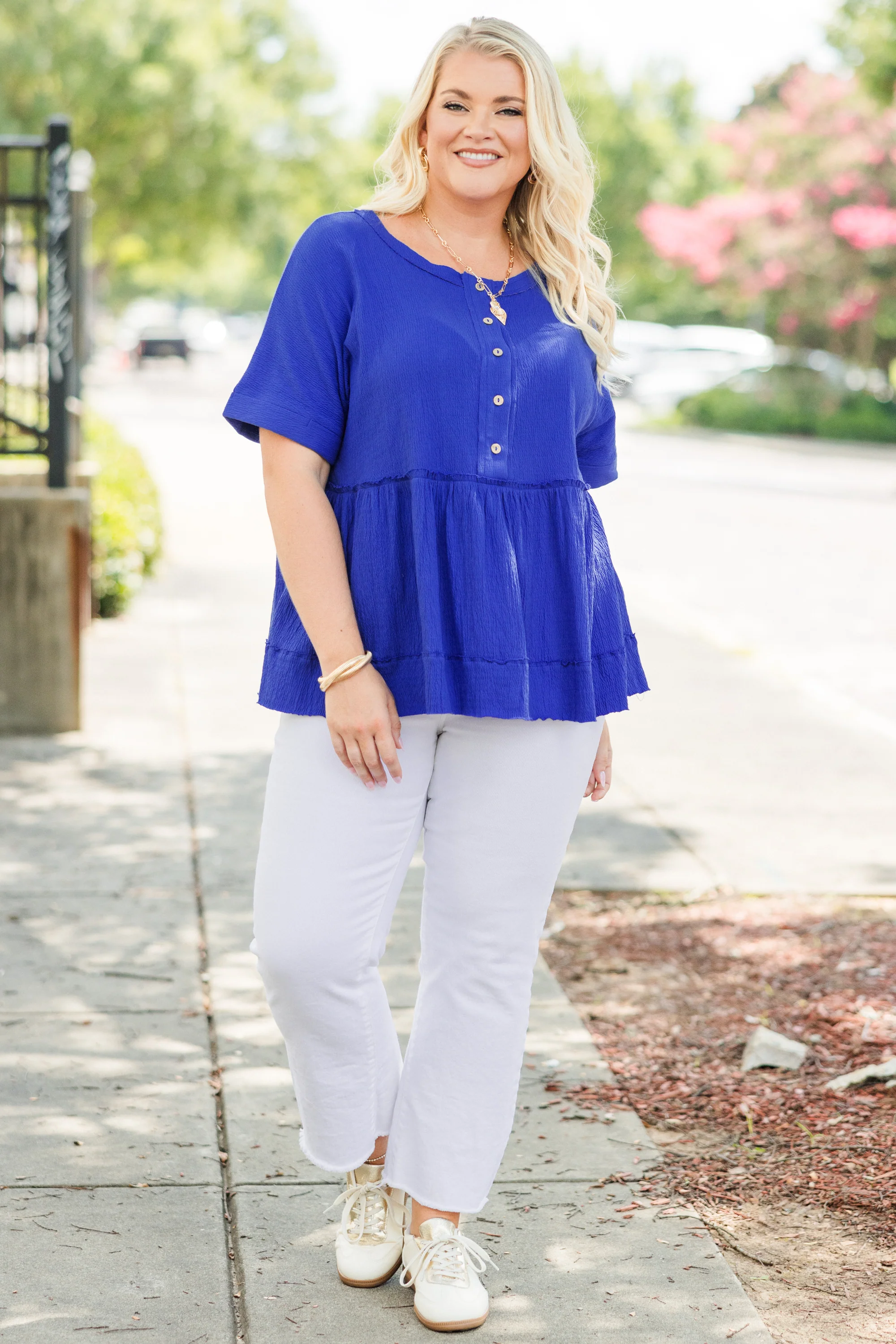 What Should We Do Today Top, Bright Blue - Giverhouse