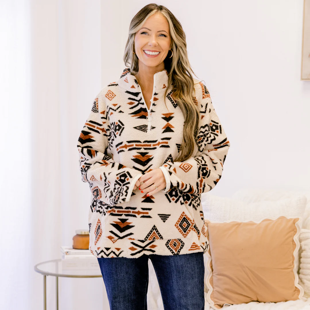 She's Breezing By Pullover, Brown Aztec - Giverhouse