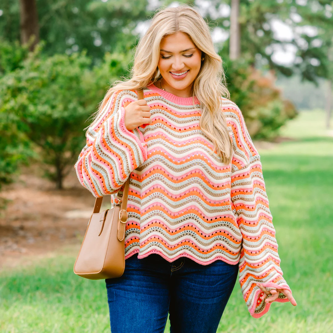 Wavy Comfort Sweater, Green-Pink - Giverhouse