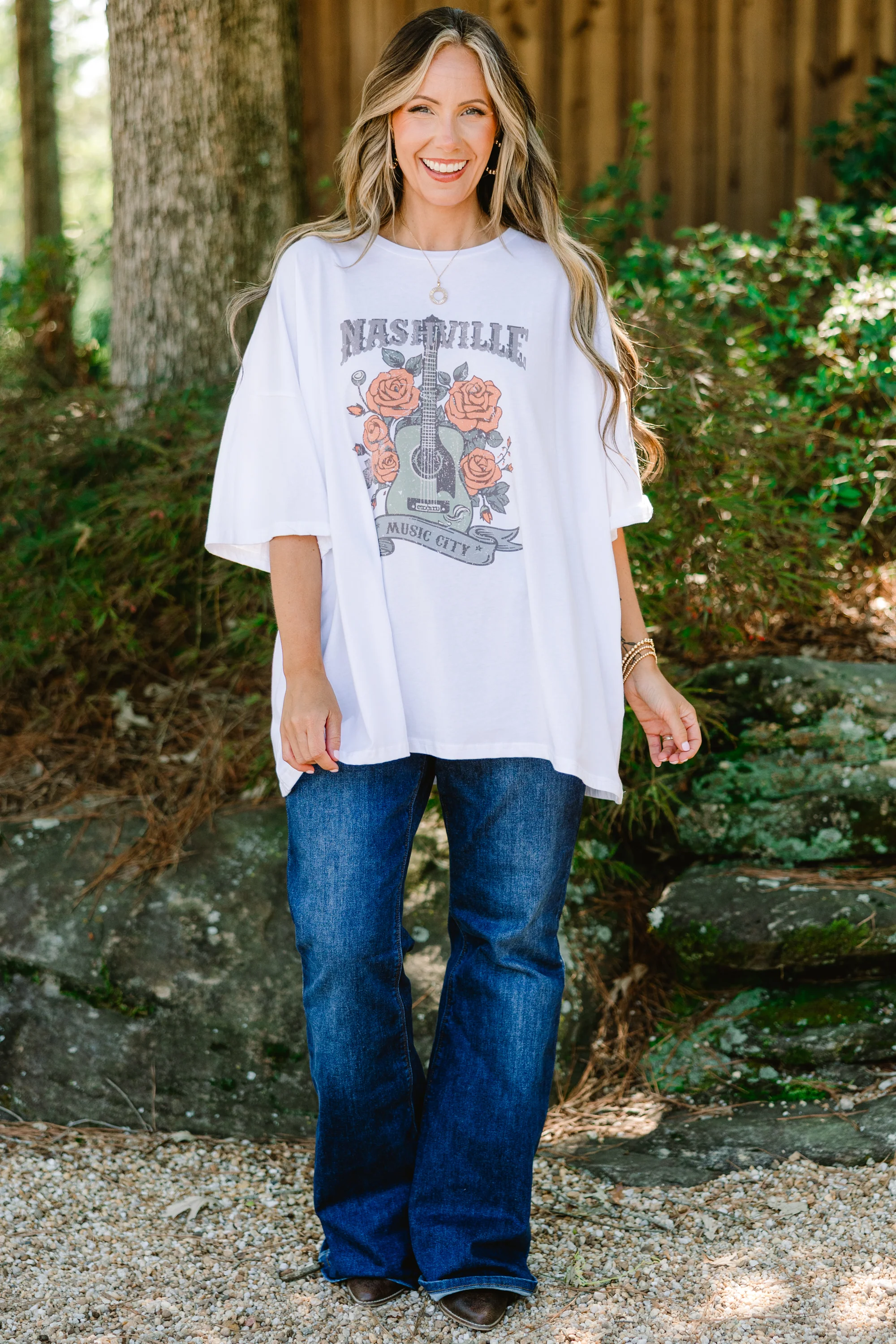 Nashville Glam Boyfriend Tee, White - Giverhouse