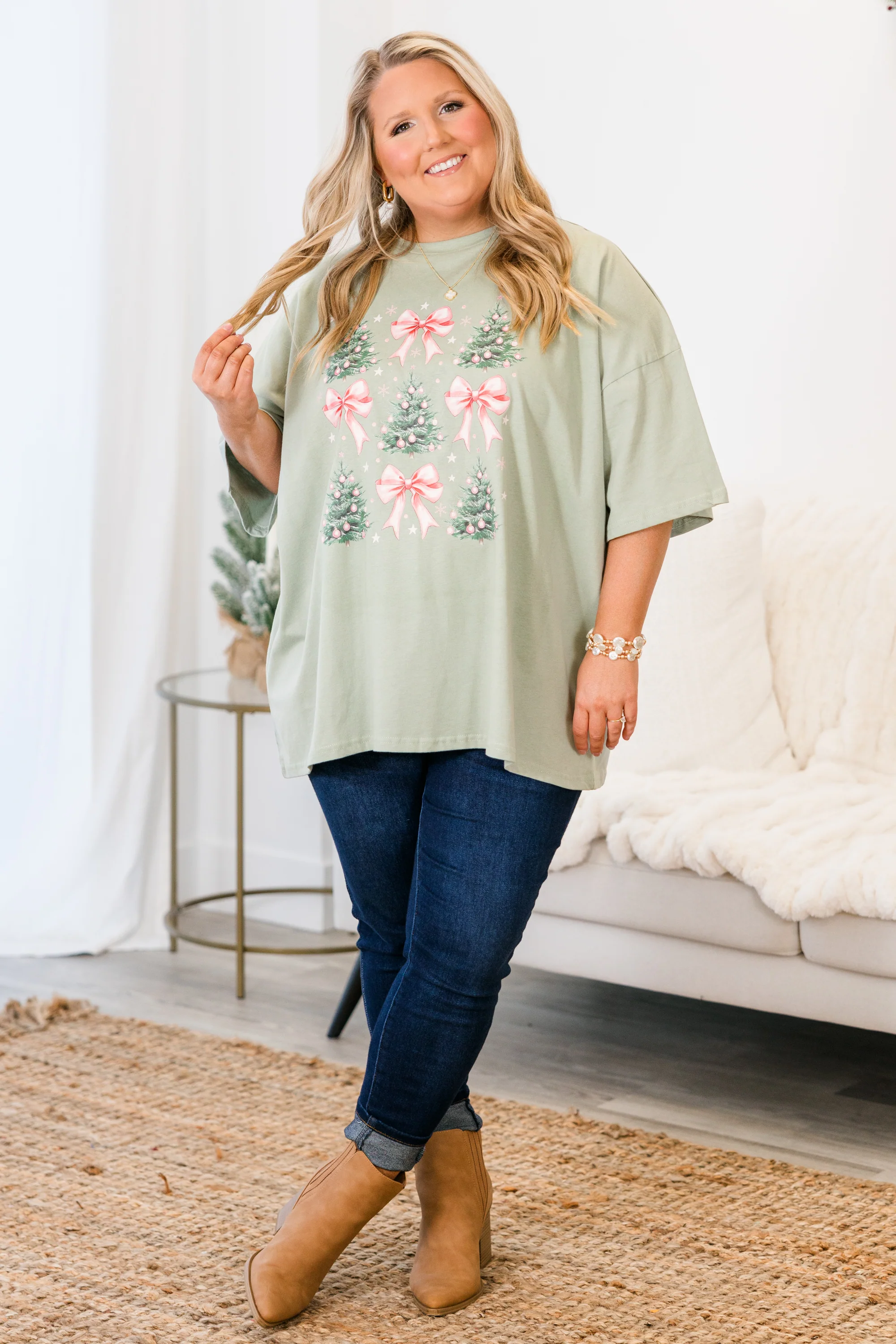 A Little Bit Girly Boyfriend Tee, Light Sage - Giverhouse