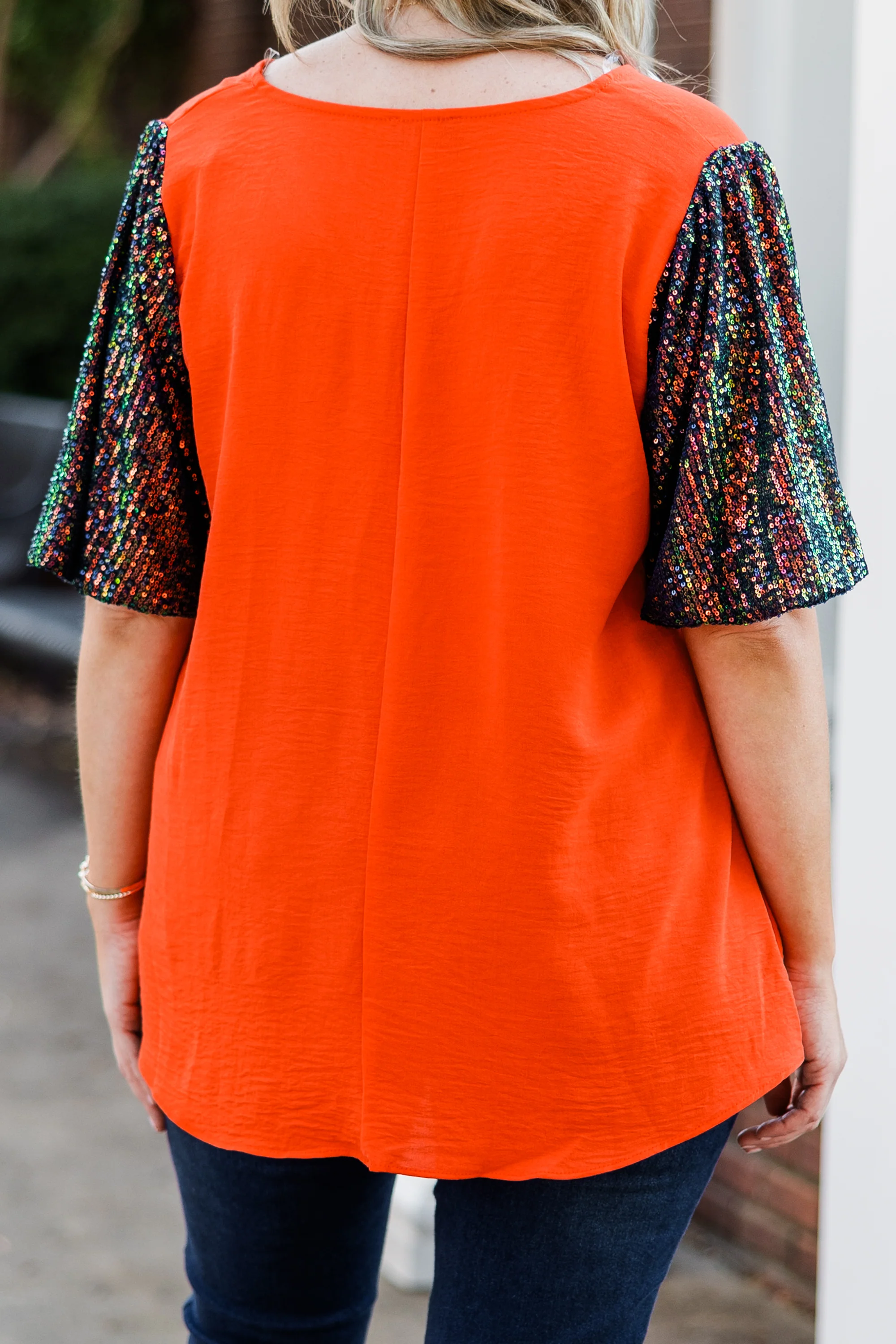 Gameday Glam Top, Orange-Navy - Giverhouse
