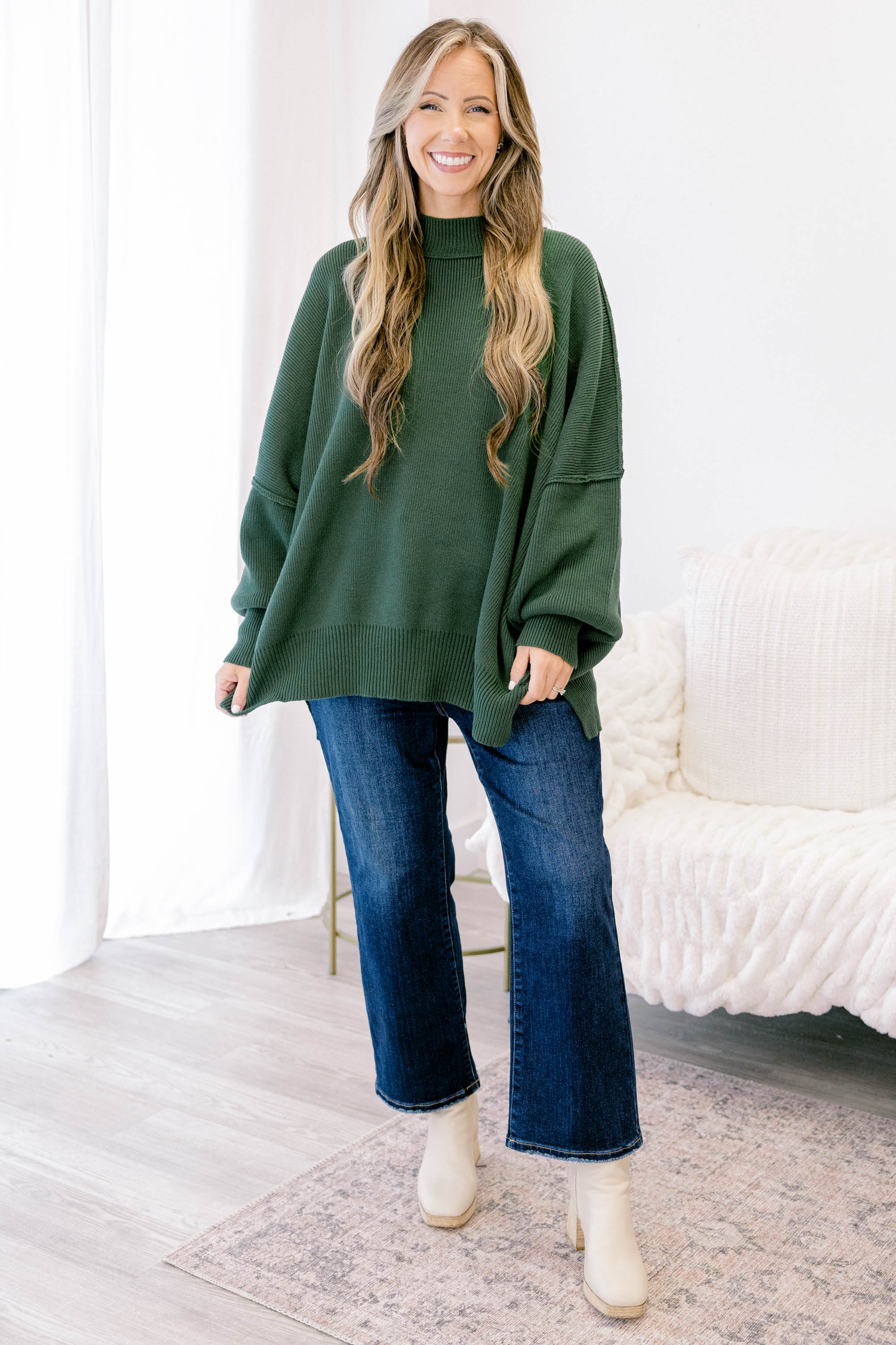 Perfectly Cozy Sweater, Dark Green - Giverhouse