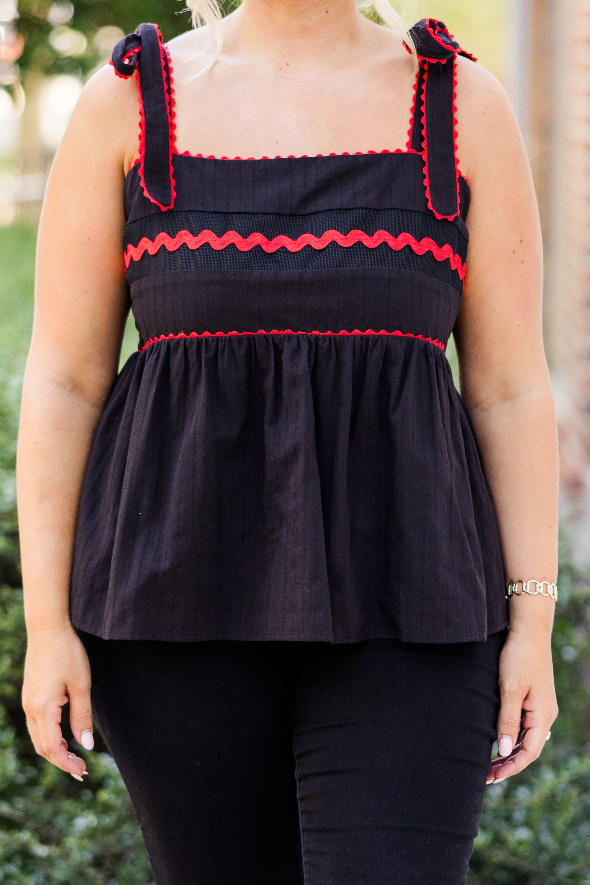 Sweetheart Gameday Babydoll Tank, Black-Red - Giverhouse