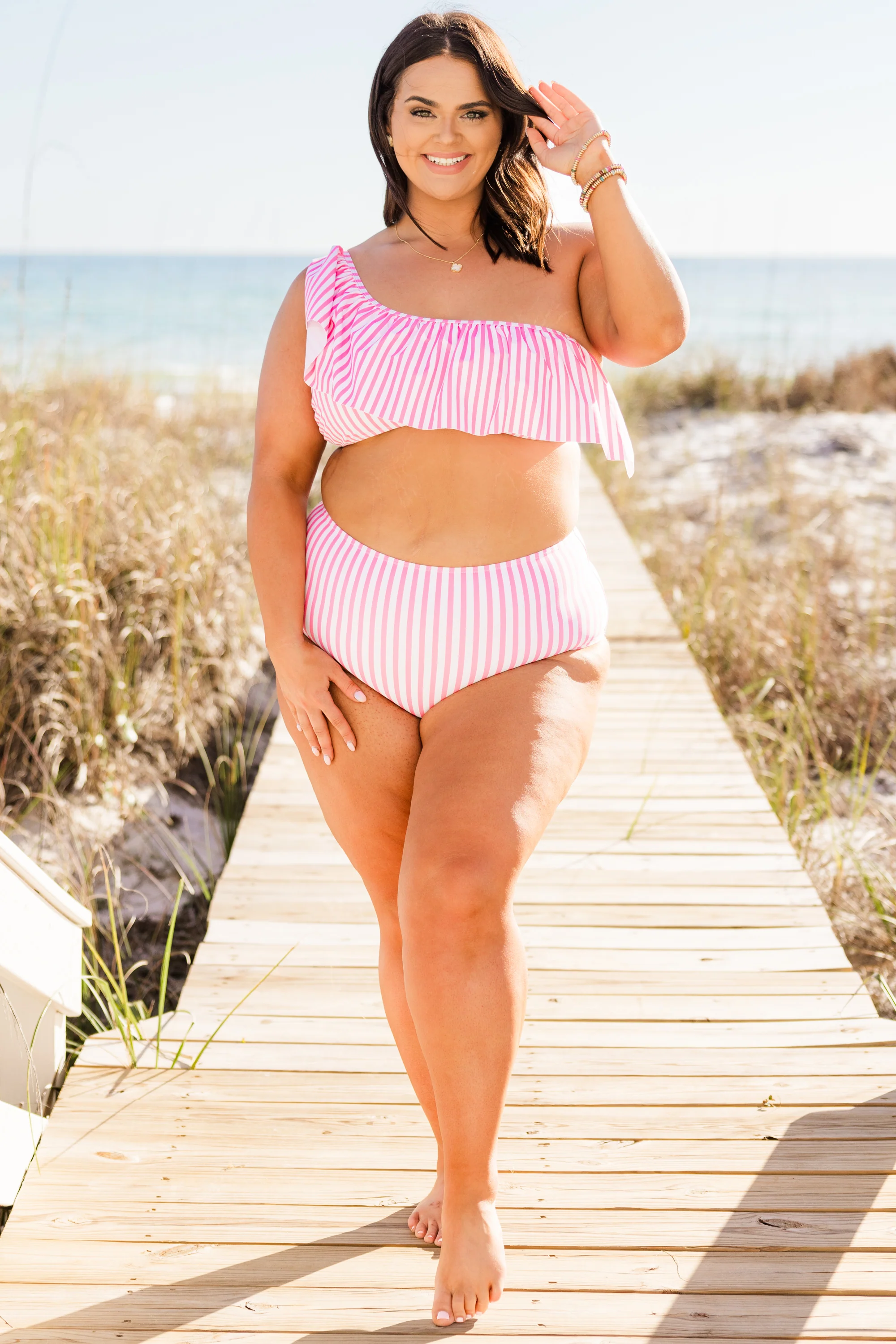 Let's Go Watch The Sunset Swim Bottom, Pink Stripe - Giverhouse