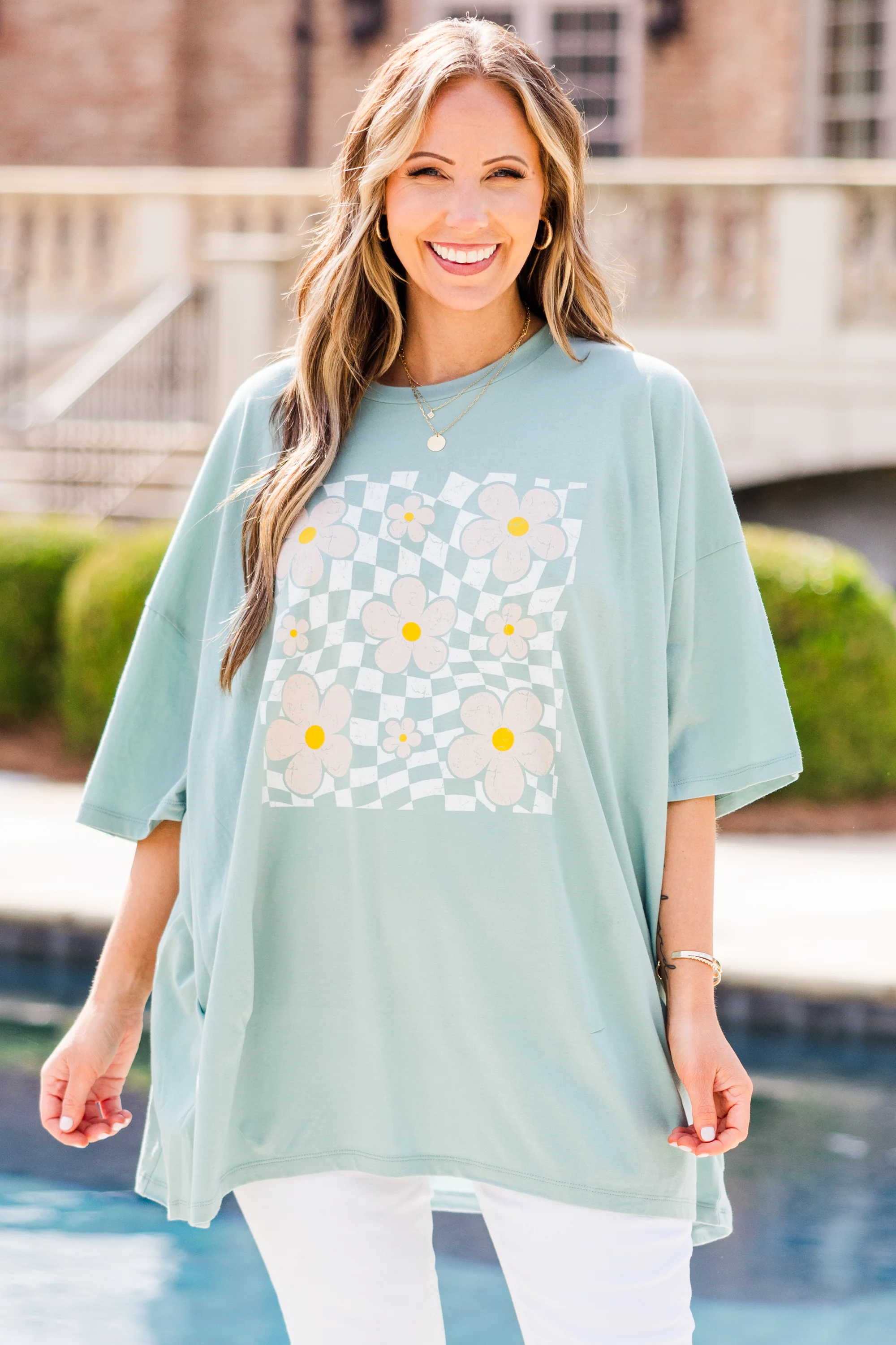 Picking Flowers Boyfriend Tee, Dusty Green - Giverhouse