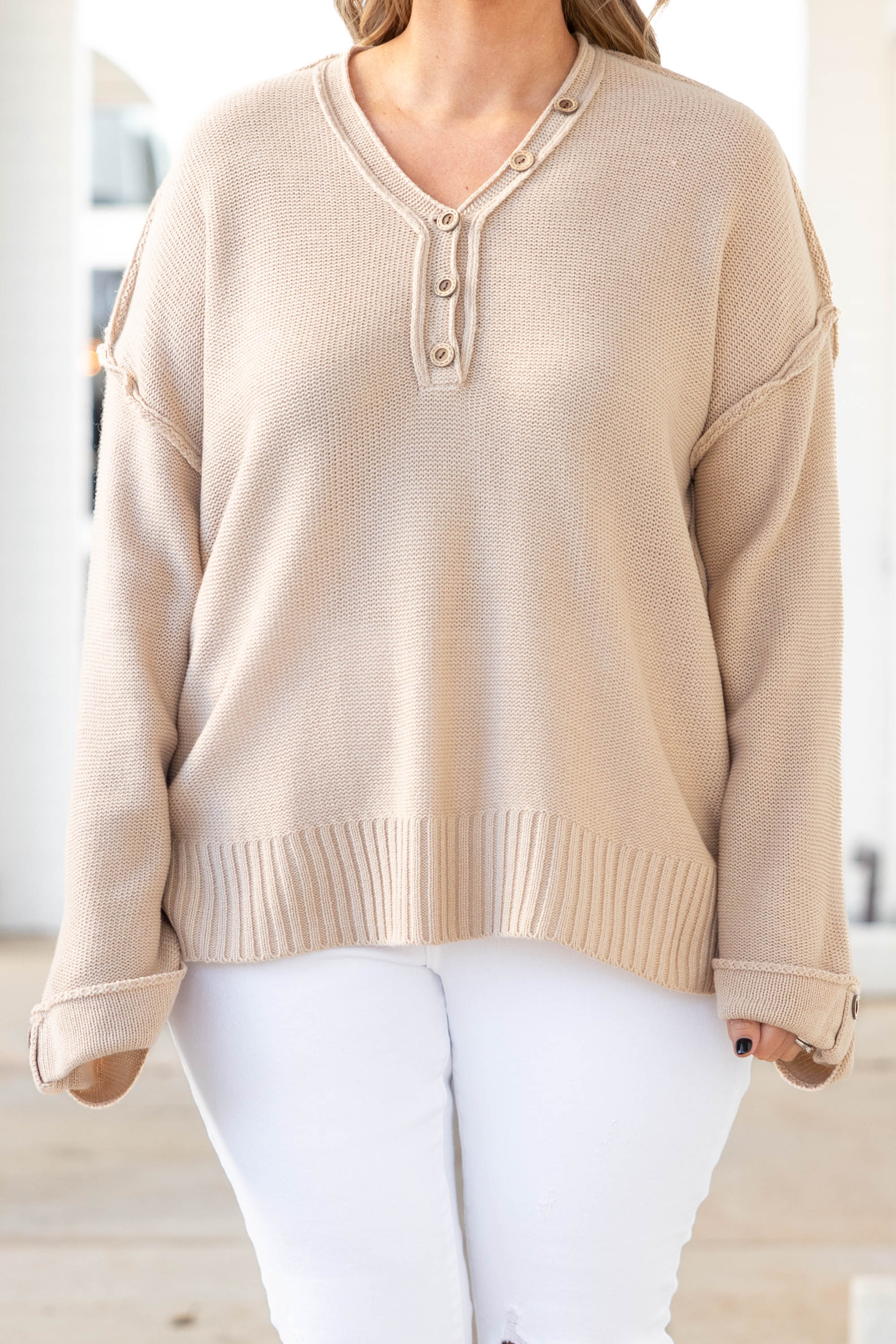 Please Say Yes Sweater, Beige - Giverhouse