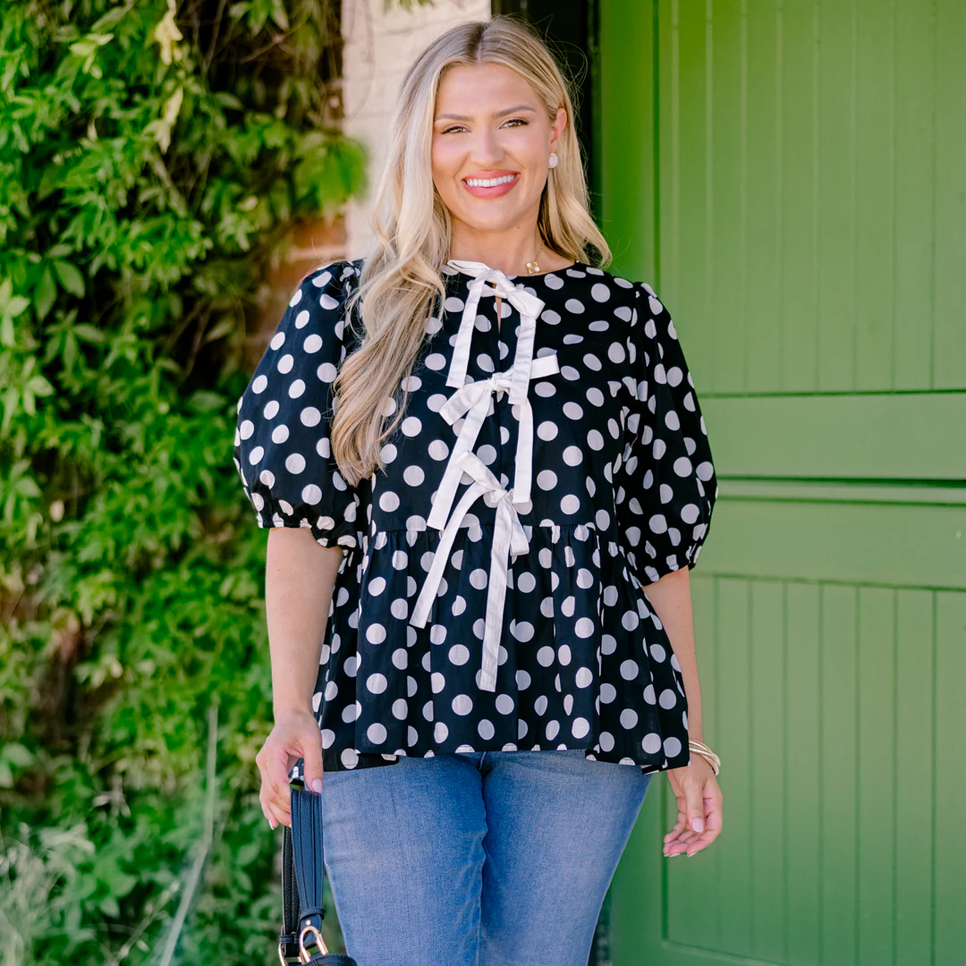 Take It Easy Now Top, Black Polka Dot - Giverhouse