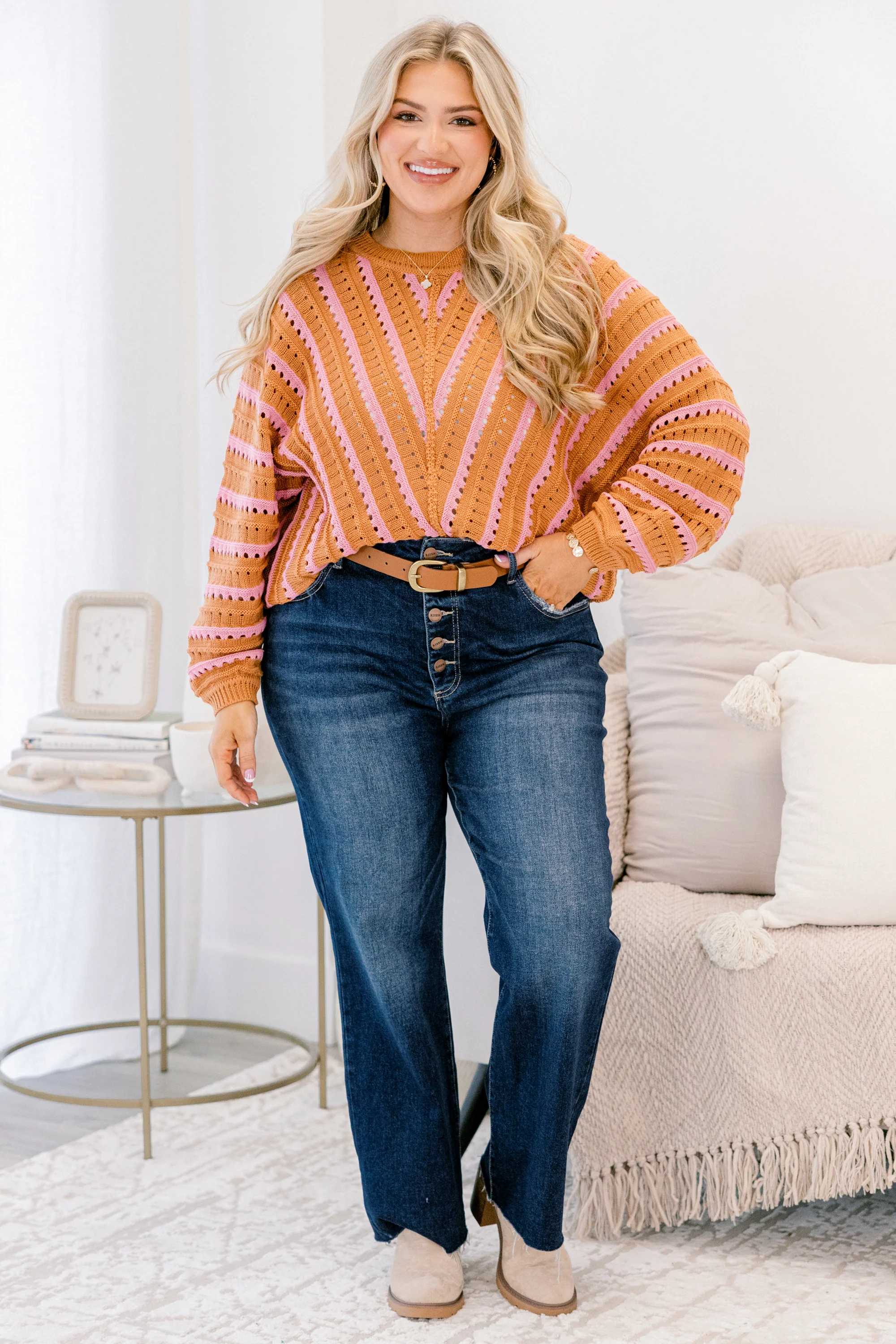 Hometown Memories Sweater, Brown-Pink - Giverhouse