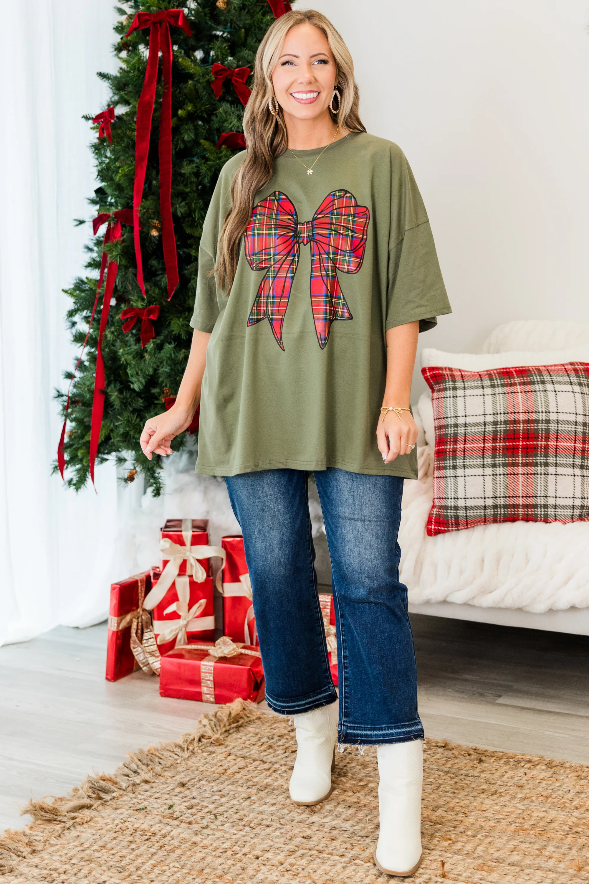 Wrapped With Love Boyfriend Tee, Moss - Giverhouse