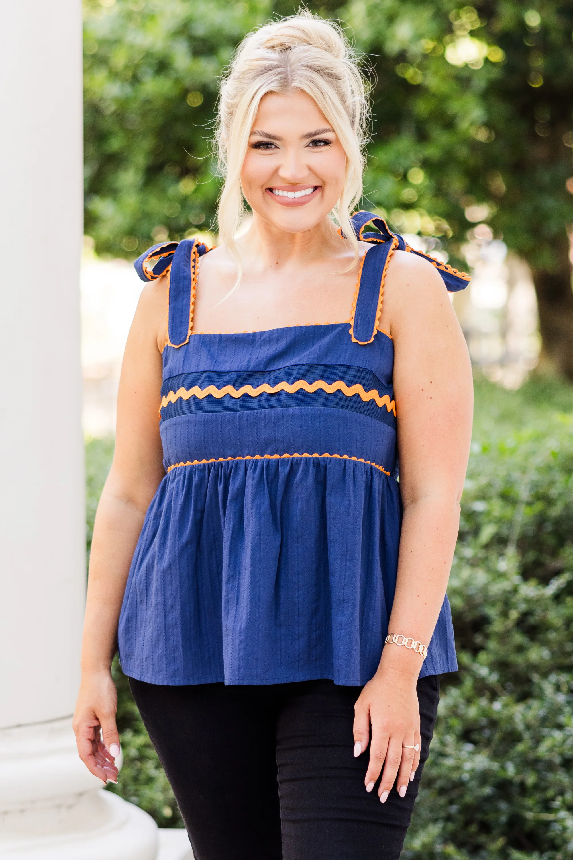 Sweetheart Gameday Babydoll Tank, Blue-Orange - Giverhouse