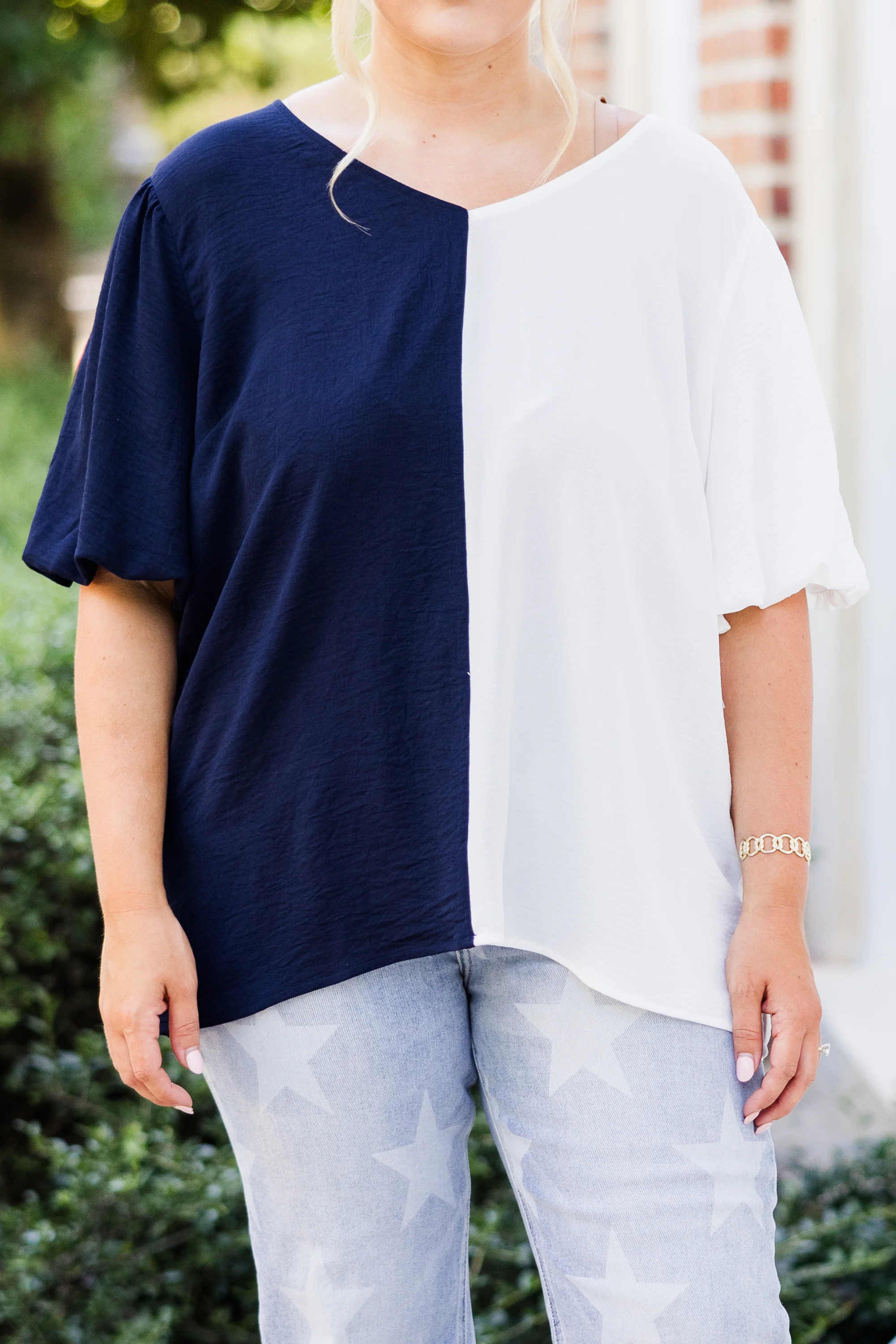 Sideline Sweetheart Top, Navy-White - Giverhouse