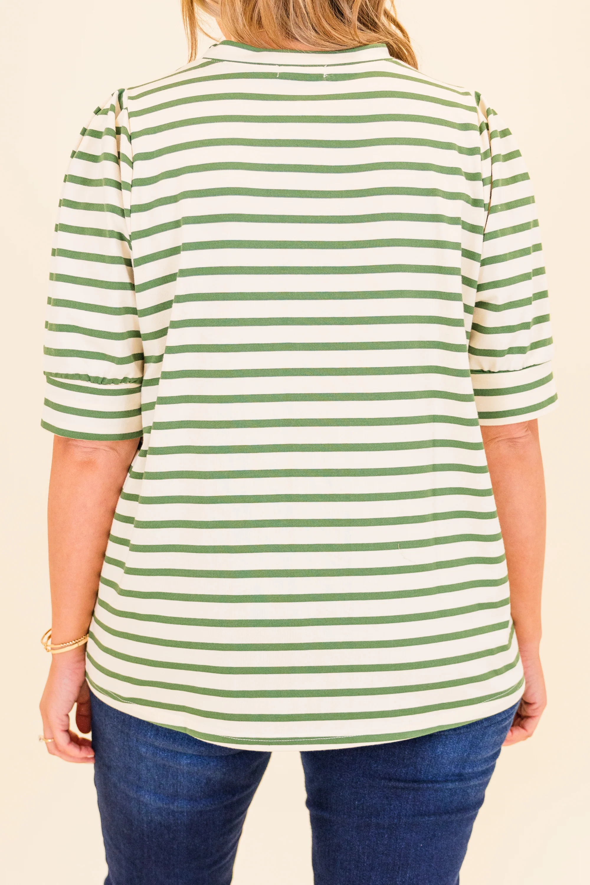 Signature Stripes Top, Green-White - Giverhouse