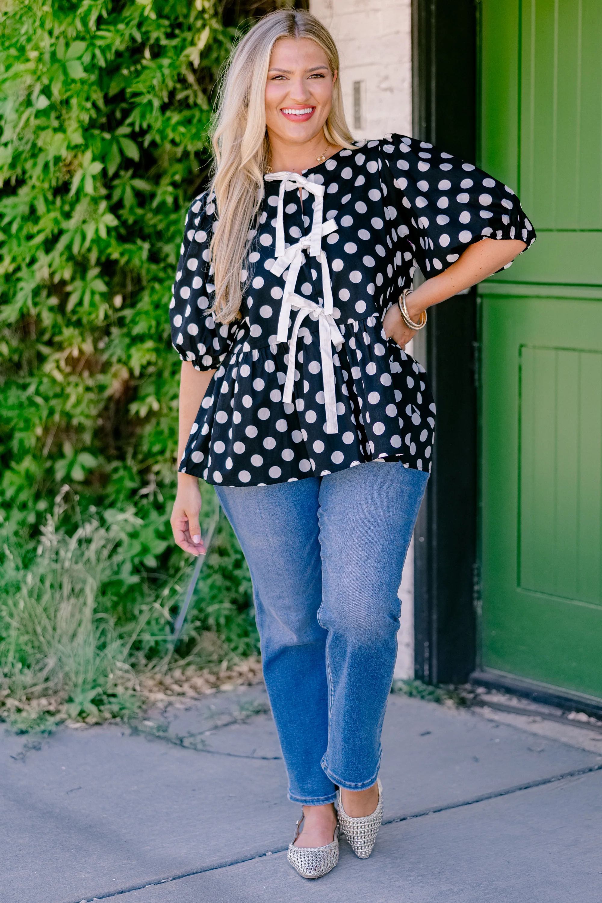 Take It Easy Now Top, Black Polka Dot - Giverhouse