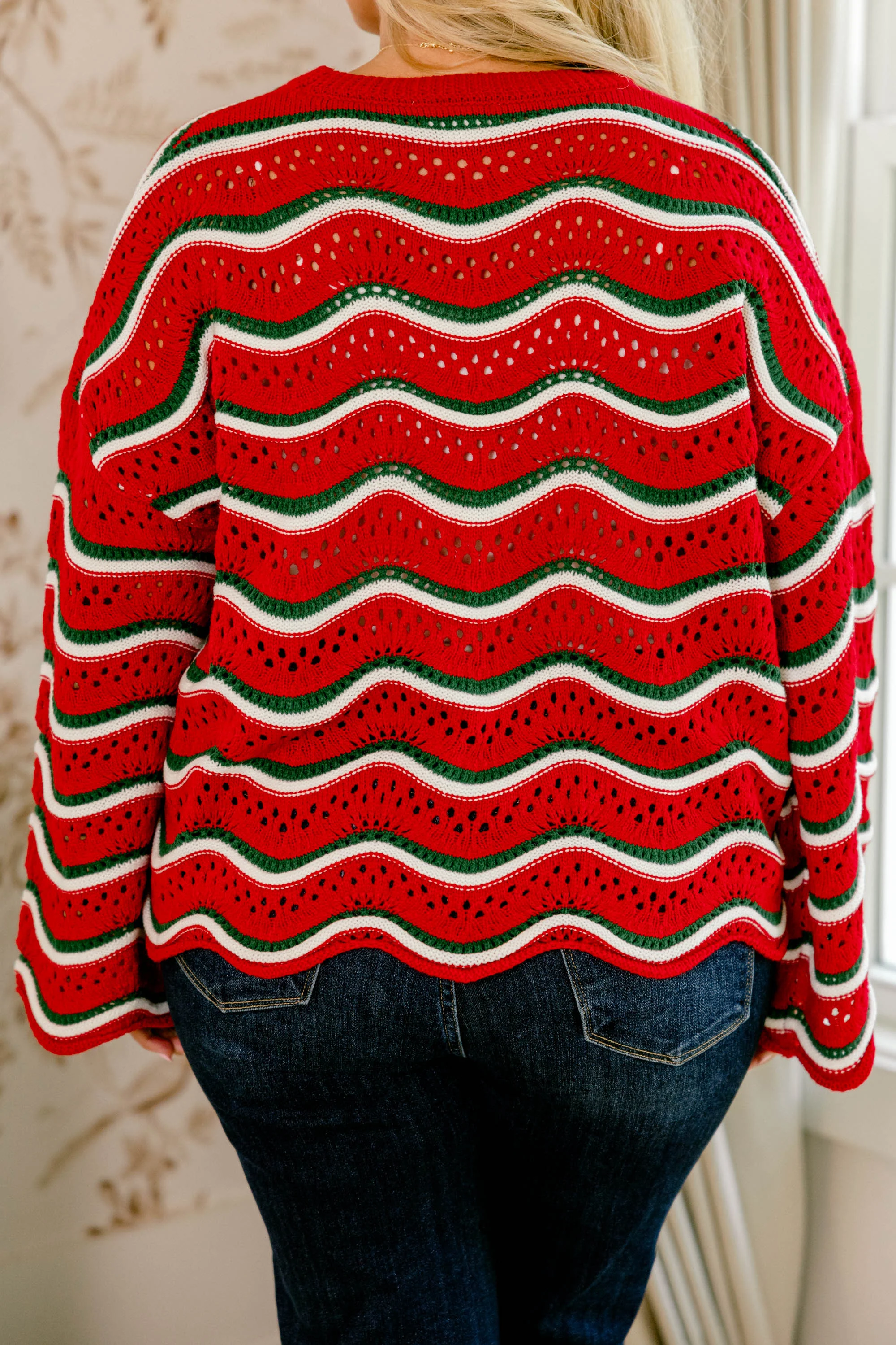 Wavy Comfort Sweater, Red-Green - Giverhouse