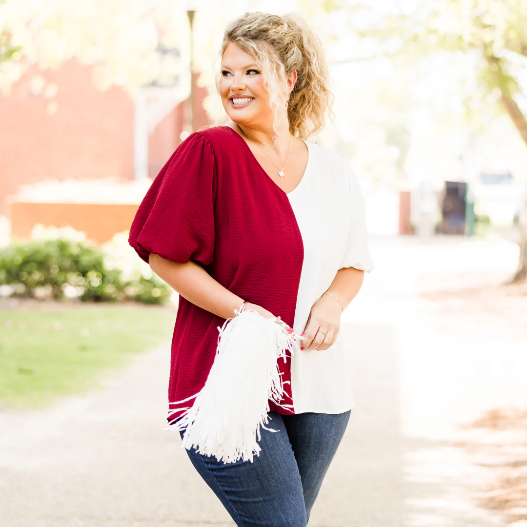 Sideline Sweetheart Top, Crimson-White - Giverhouse