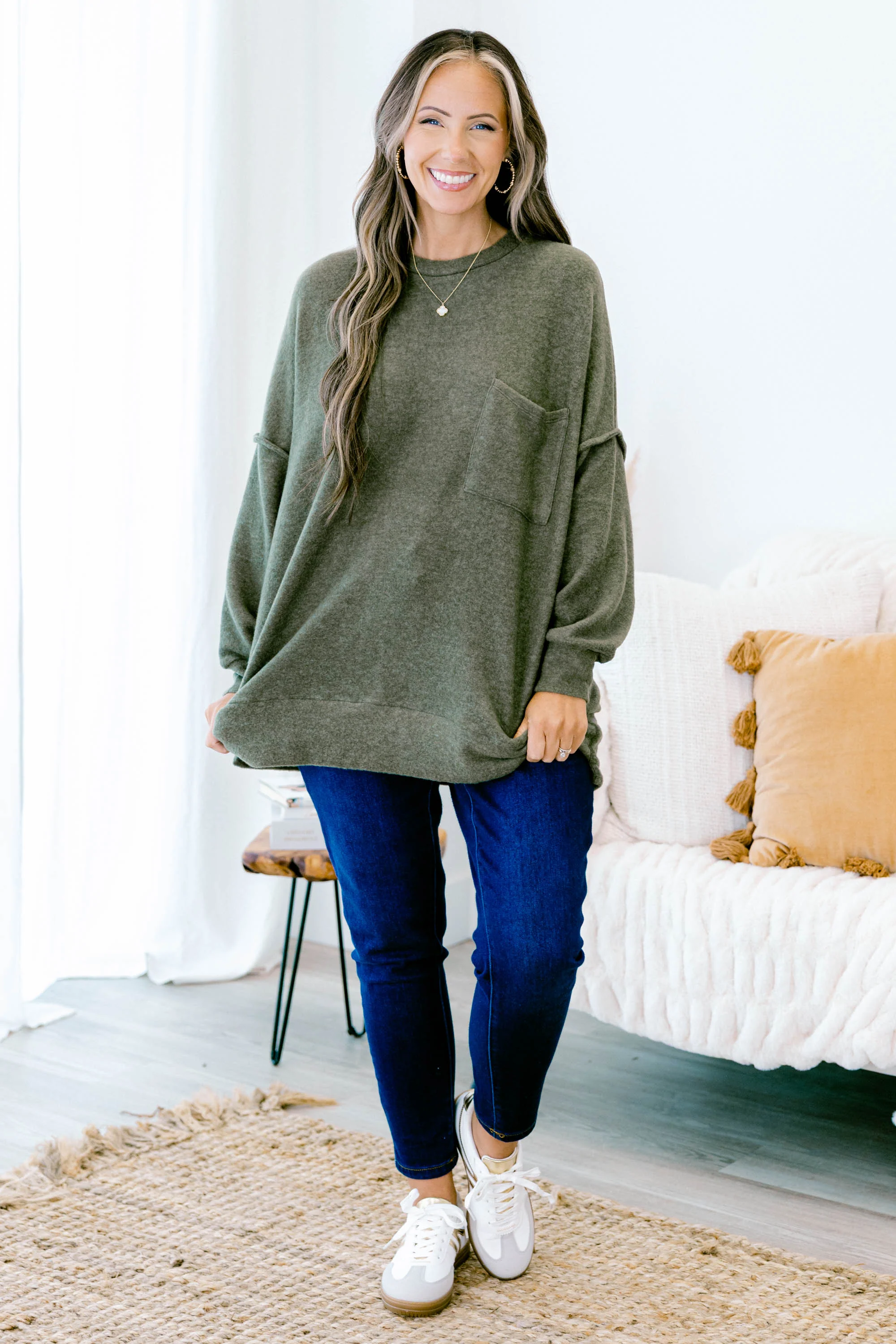 Just Take A Break Sweater, Dark Olive - Giverhouse