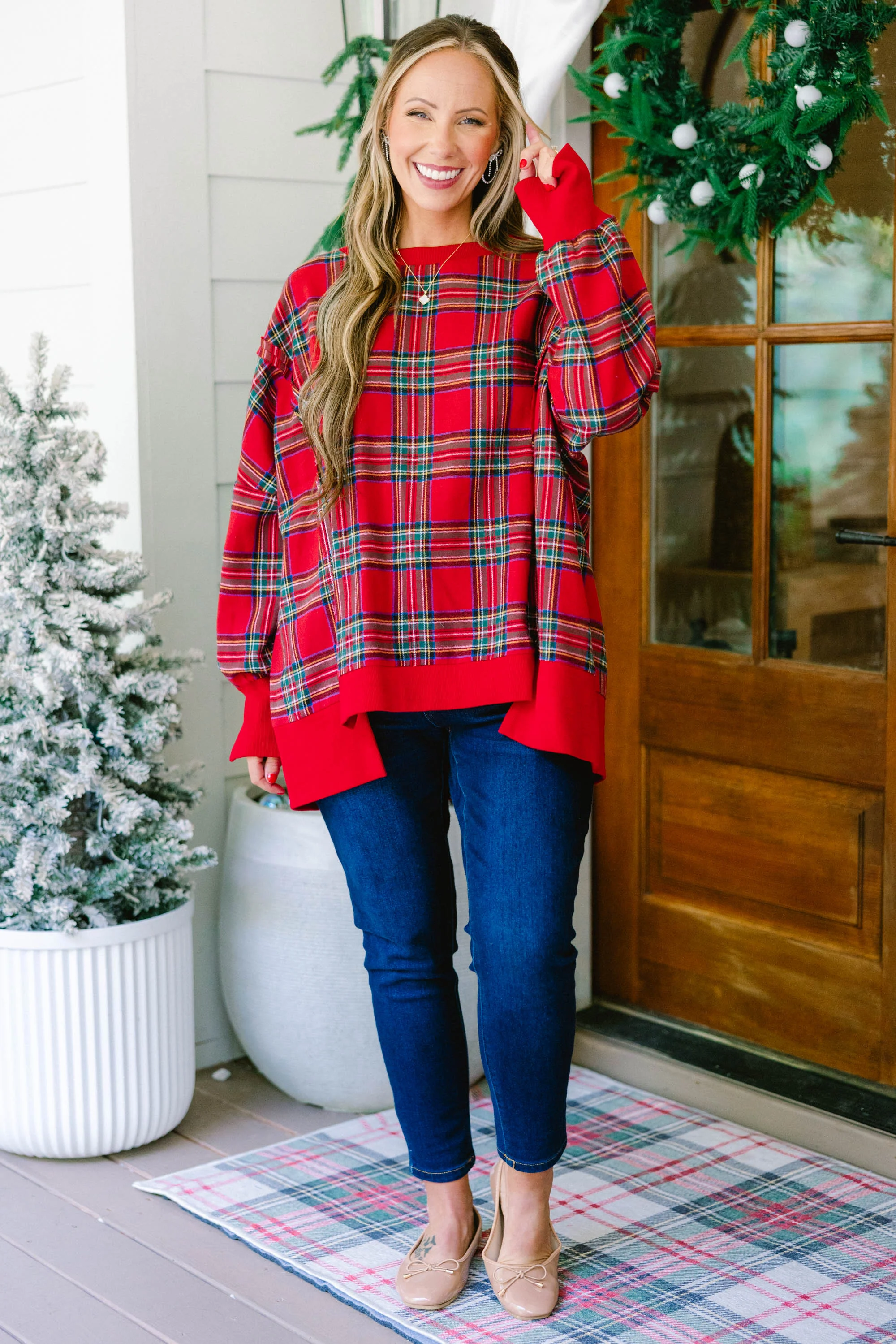 Sunset Glow Pullover, Red Plaid - Giverhouse