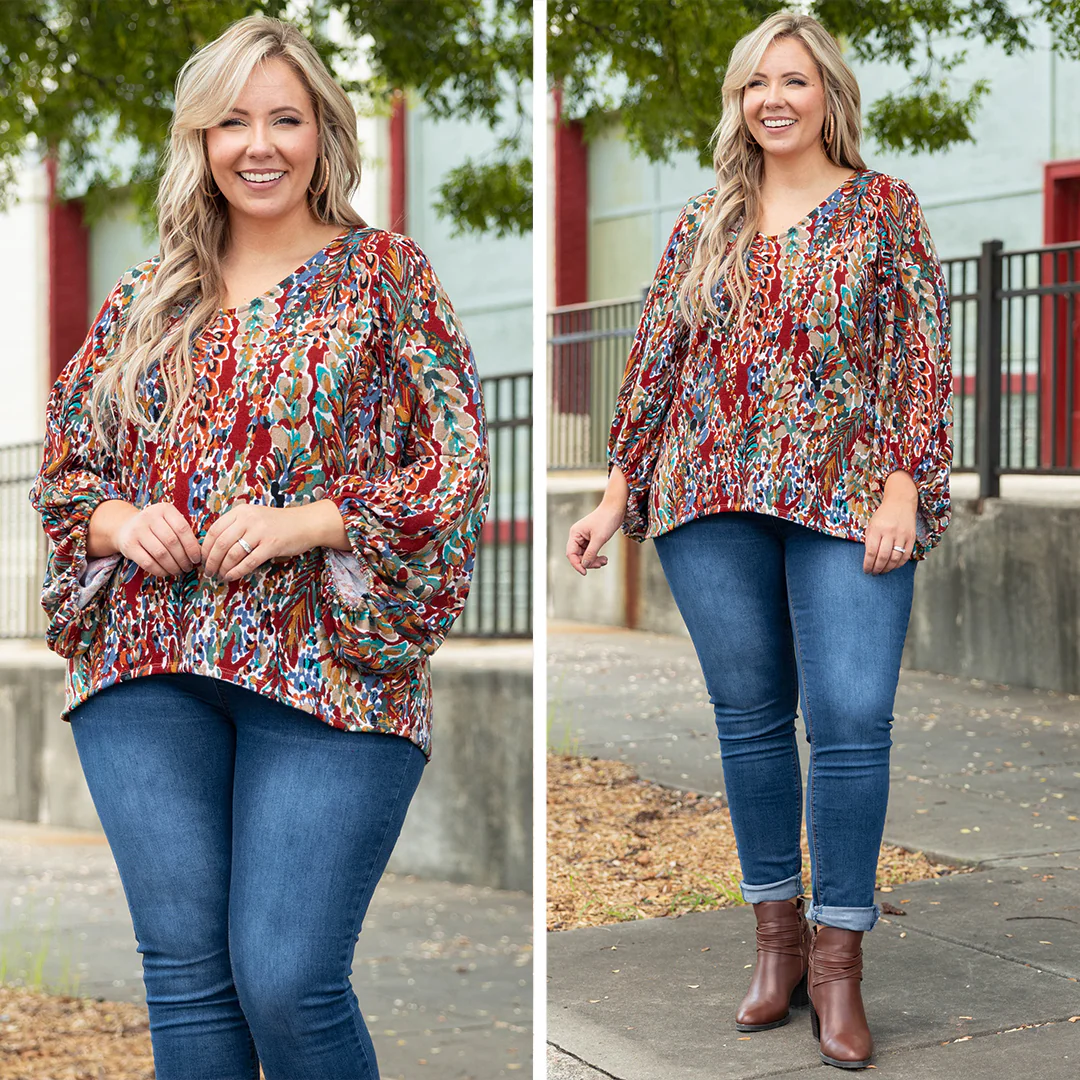 Honey Floral Top, Marsala - Giverhouse