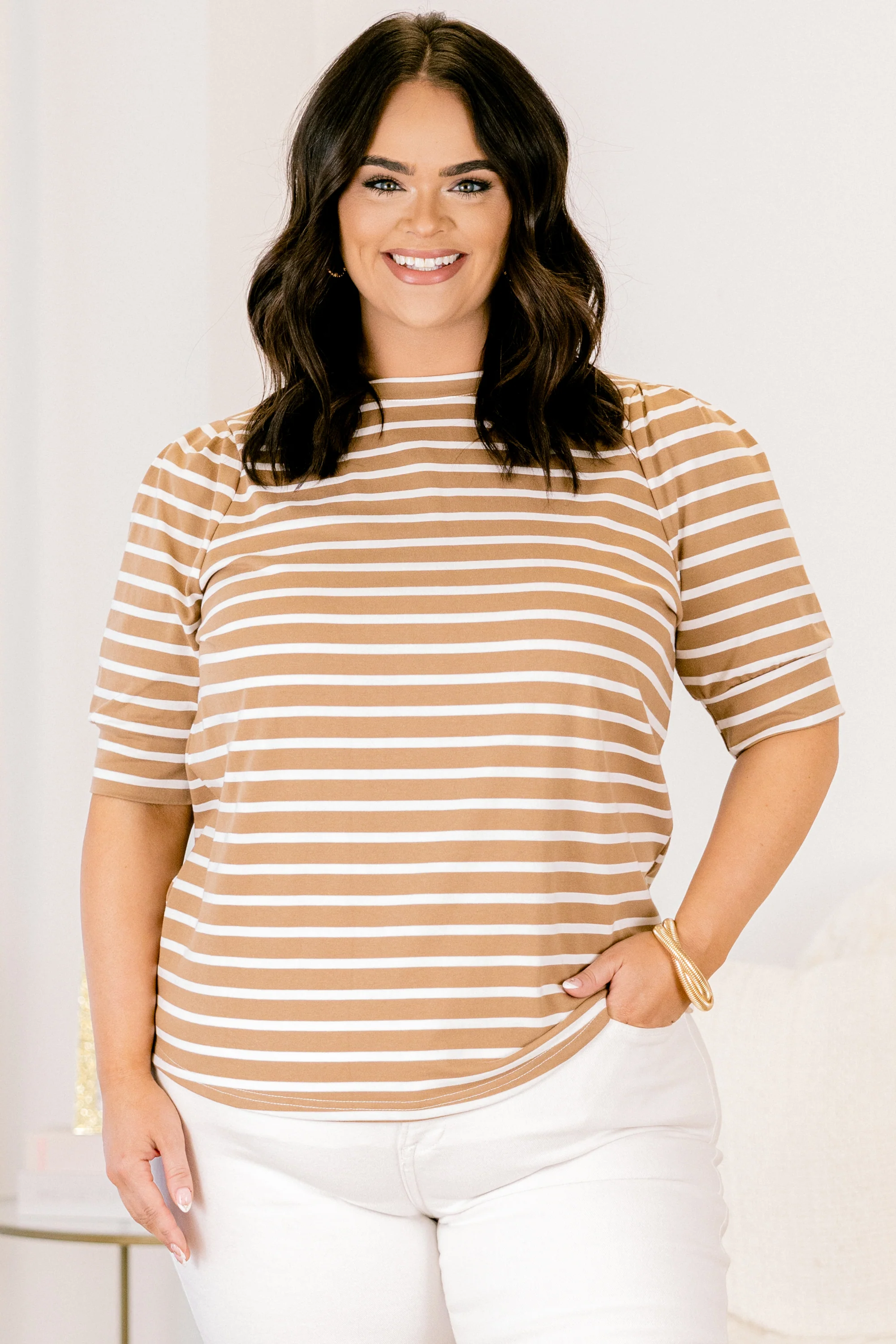Signature Stripes Top, Mocha - Giverhouse