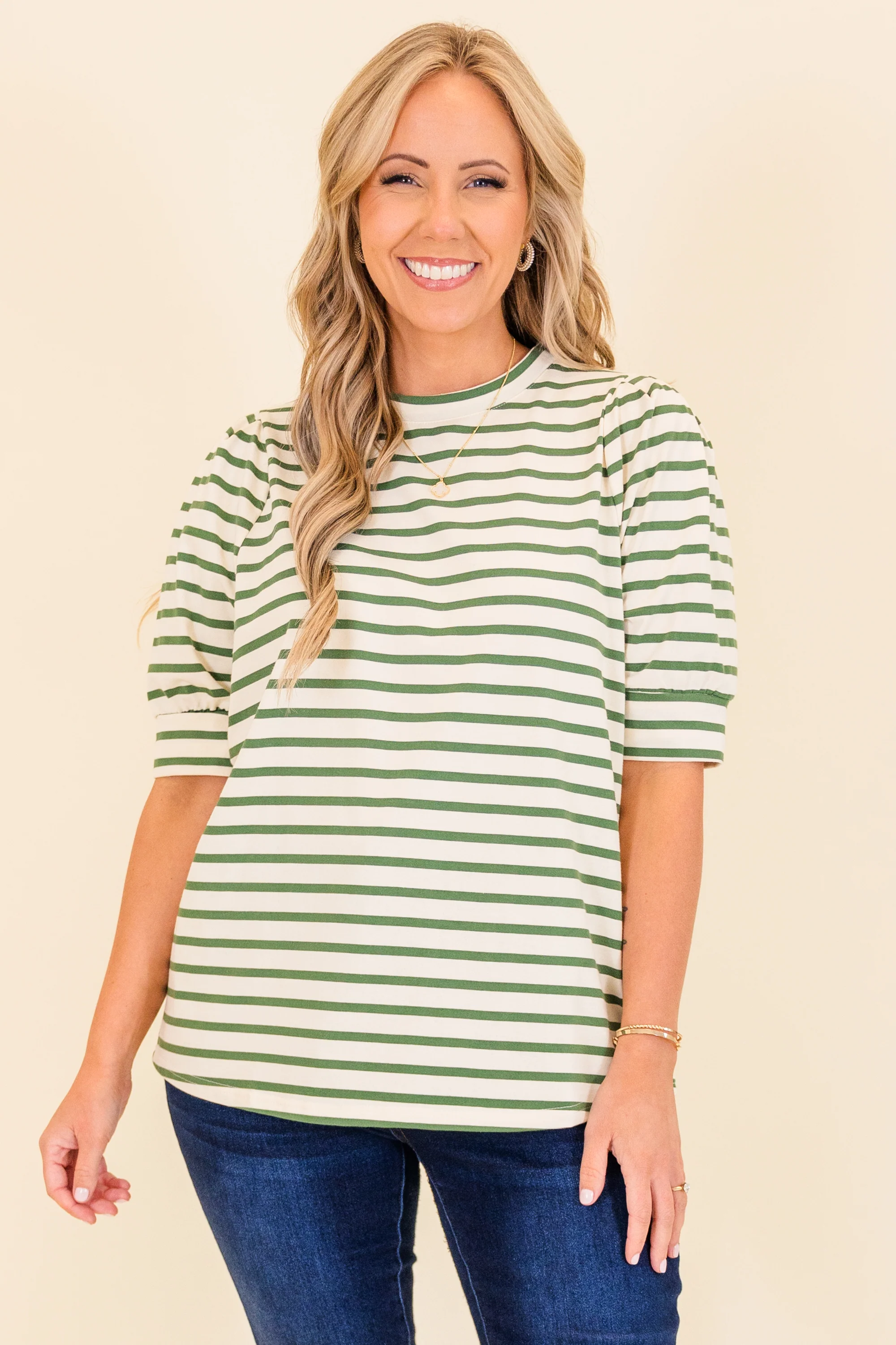 Signature Stripes Top, Green-White - Giverhouse