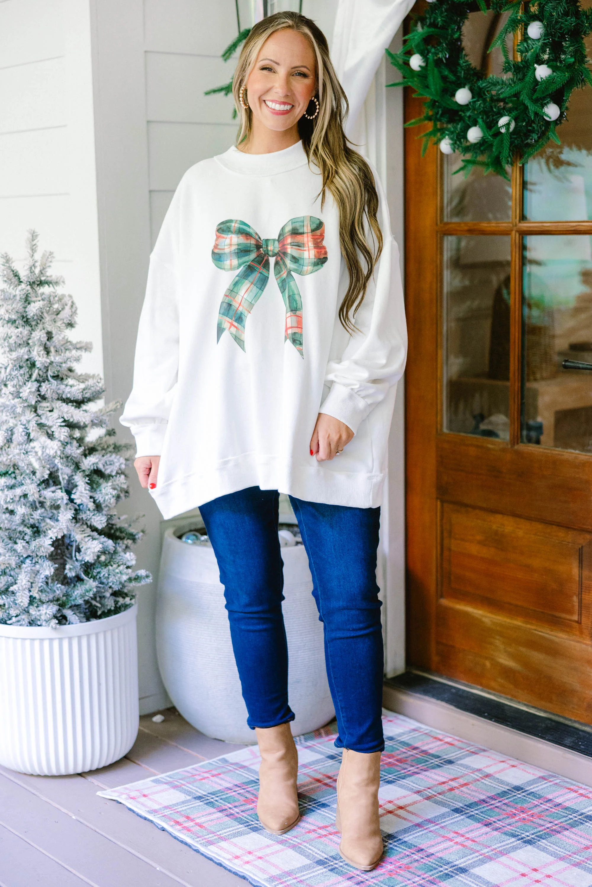 Wrapped In A Bow Mock Neck Pullover, Ivory - Giverhouse